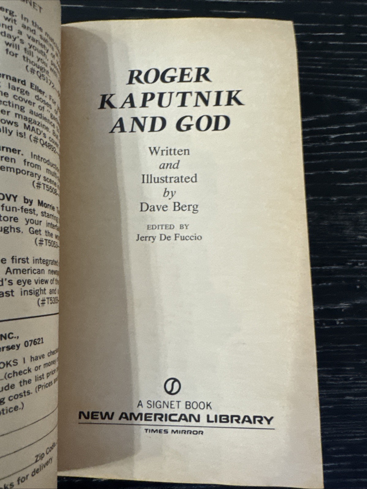 Roger Kaputnik and God by Dave Berg 1974 1st Ed. PB/Illust 158 Pages PO-VG+
