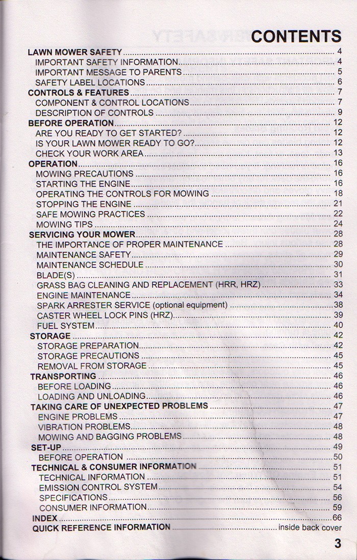 HONDA HARMONY II MOWER OWNER’S MANUAL – 68 detail pages all you need to know …