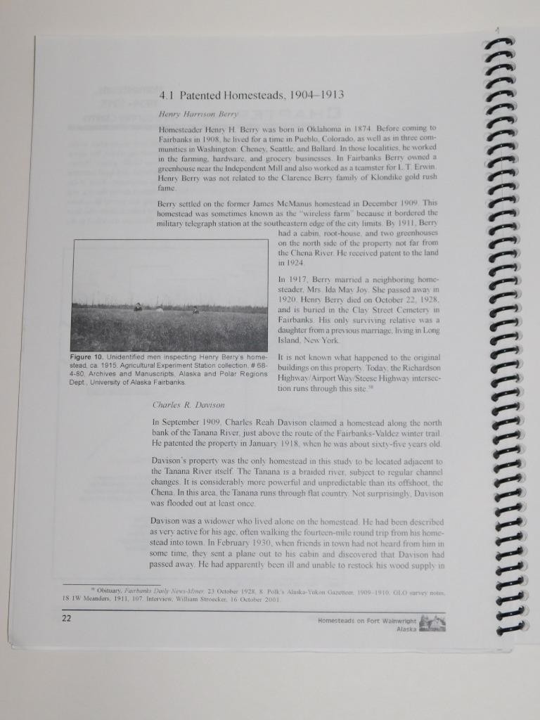 Homesteads on Fort Wainwright Alaska History 1904-1940 Pioneer Family Name Cabin