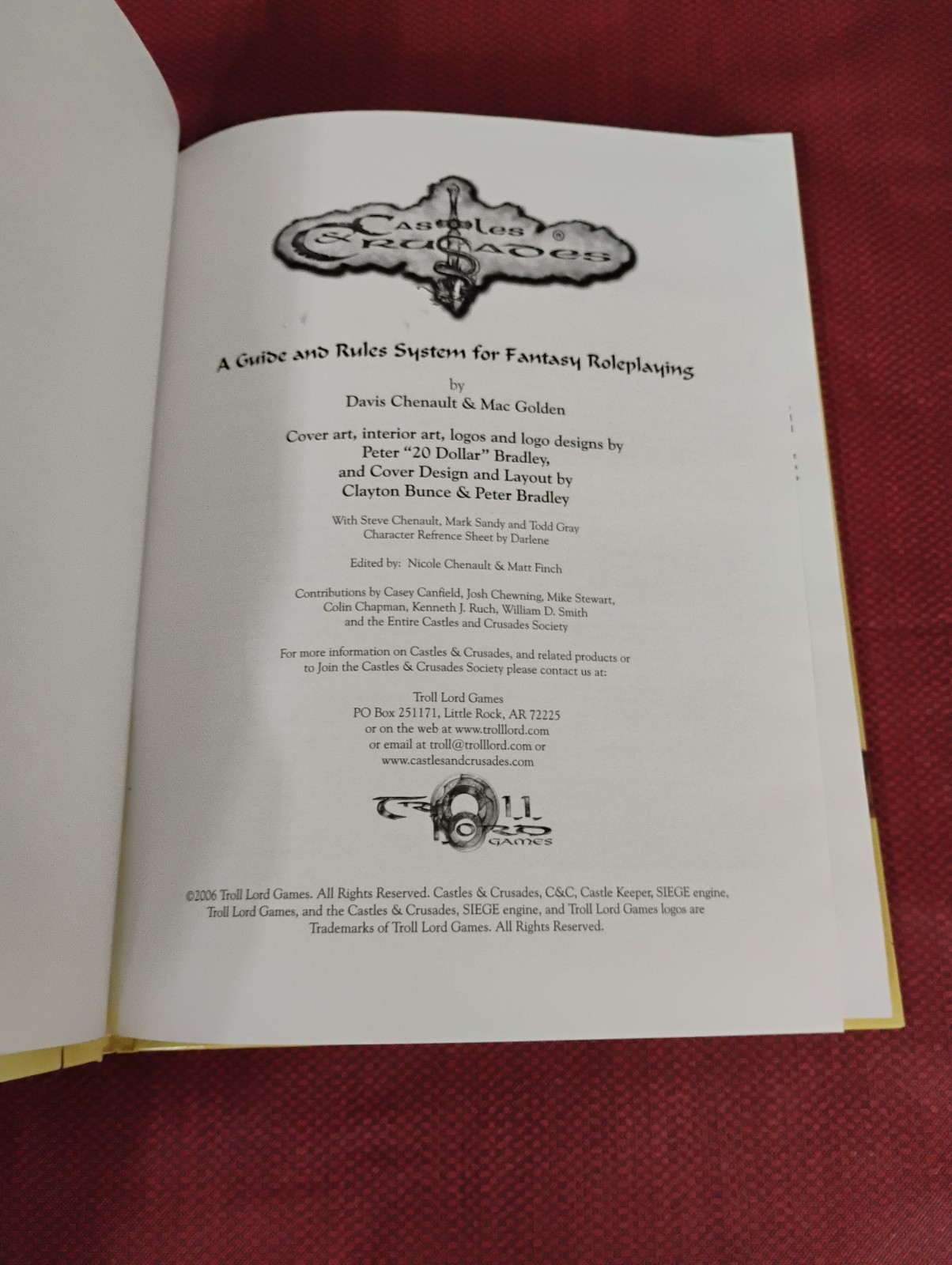 Castles & Crusades Players Handbook – Printing by Davis Chenault 2006 2nd Print