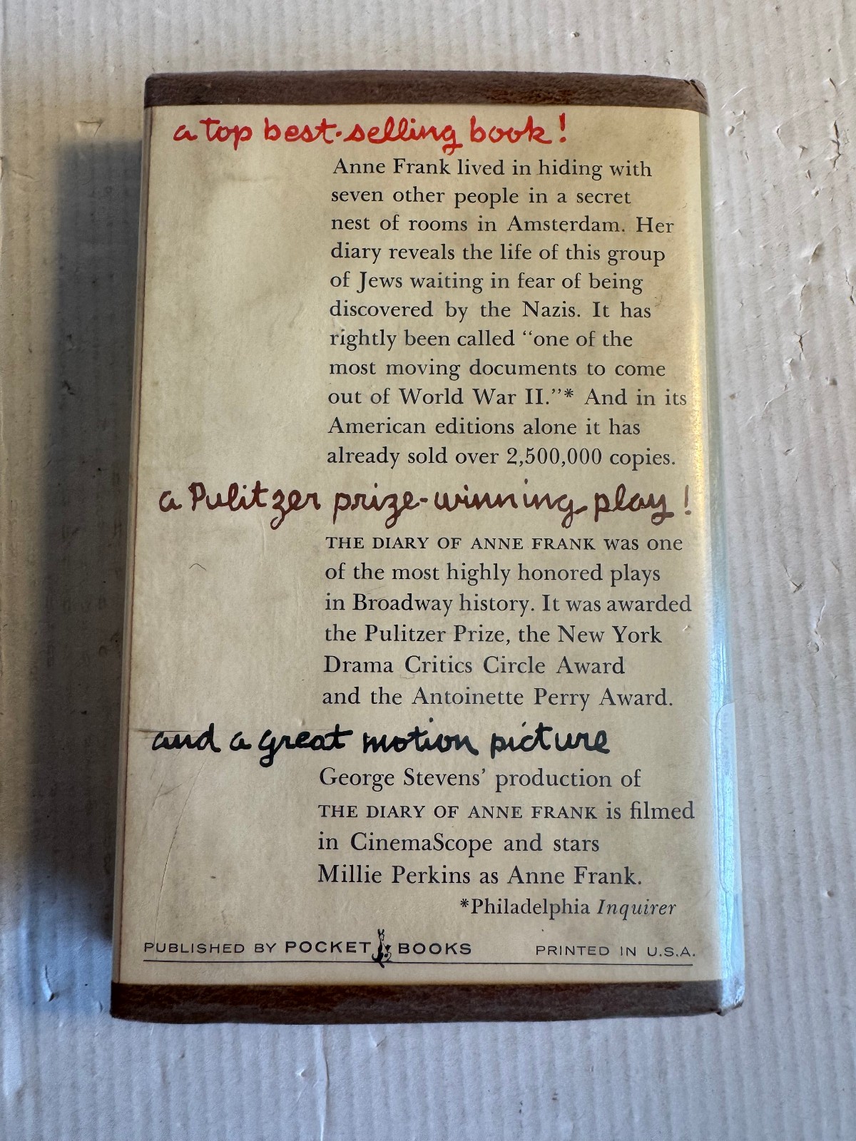 Diary of a Young Girl Anne Frank HCDJ Ex-Library Library Binding Pocket 1967