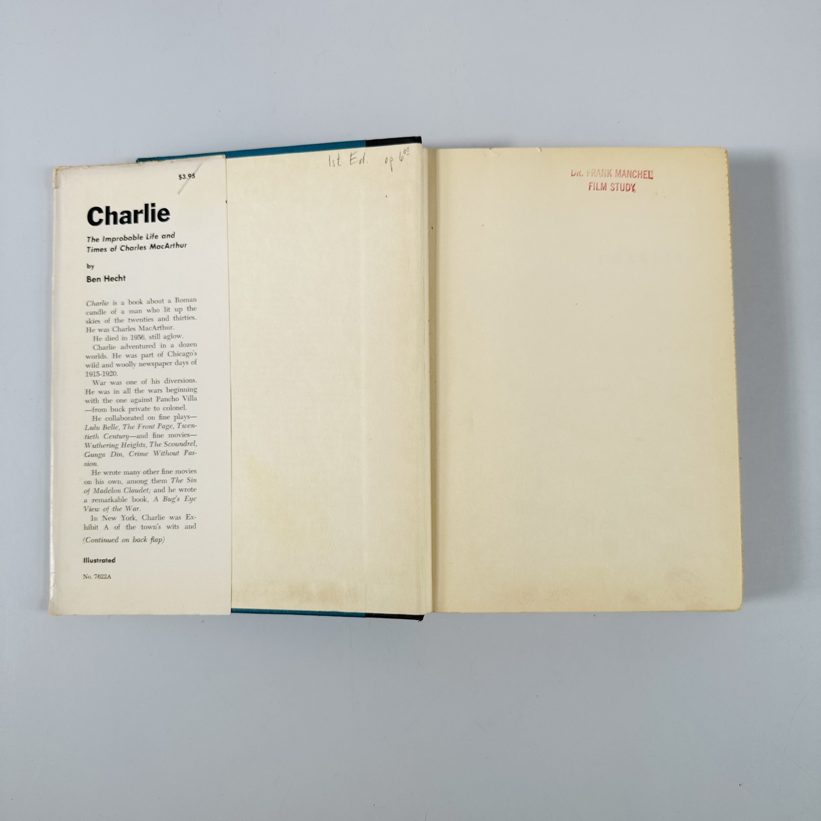 Charlie – Ben Hecht 1957 First Edition Harper & Brothers Illustrated Biography
