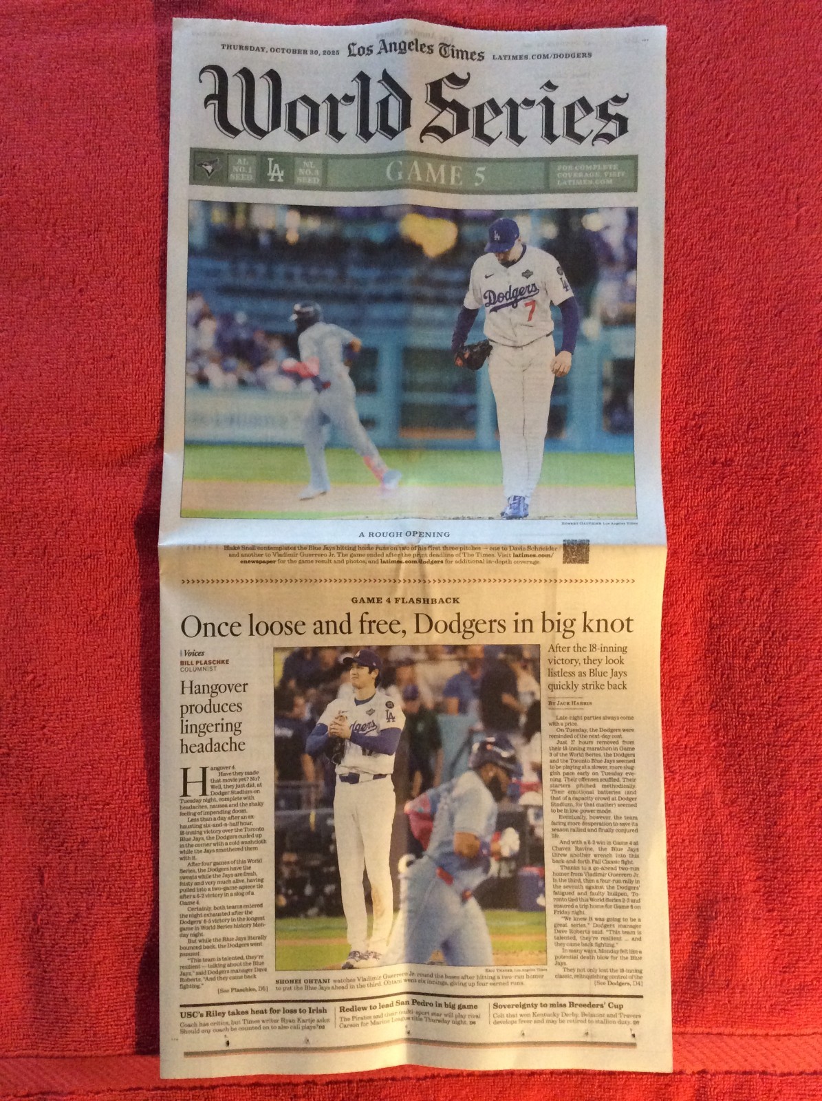 LA TIMES SPORTS OCTOBER 30 2025 WORLD SERIES GAME 4 5 SHOHEI OHTANI BLAKE SNELL