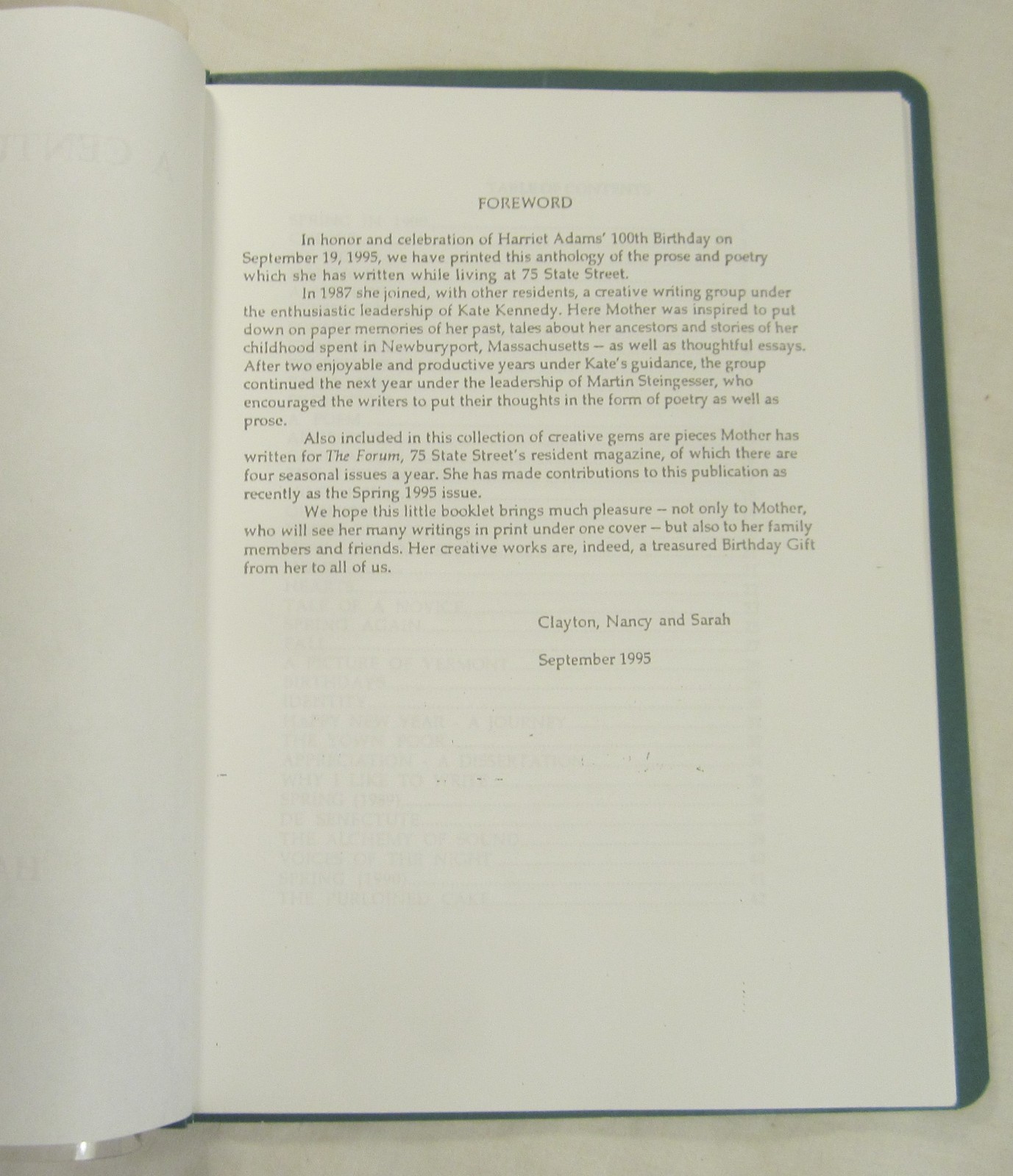 HARRIET ADAMS – A Century of Living – Privately Published 1995 – Portland, Maine