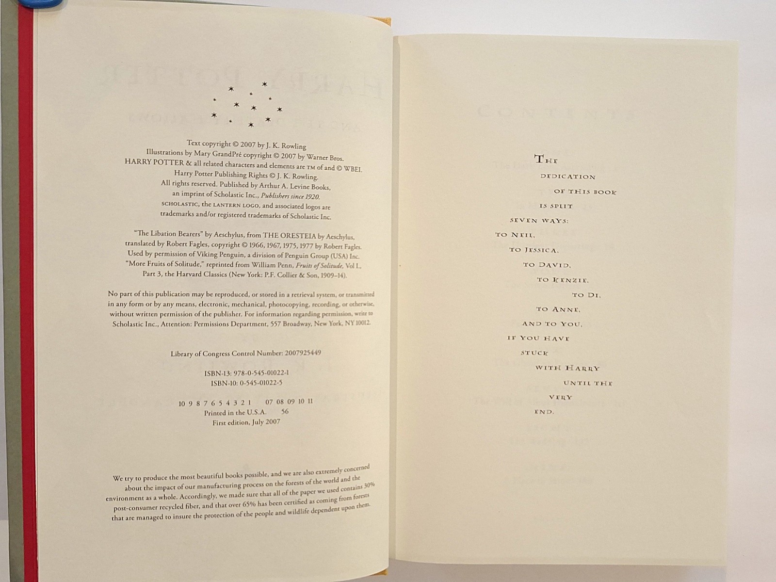HARRY POTTER and The Deathly Hallows RARE First Edition Page 759 Error- HC