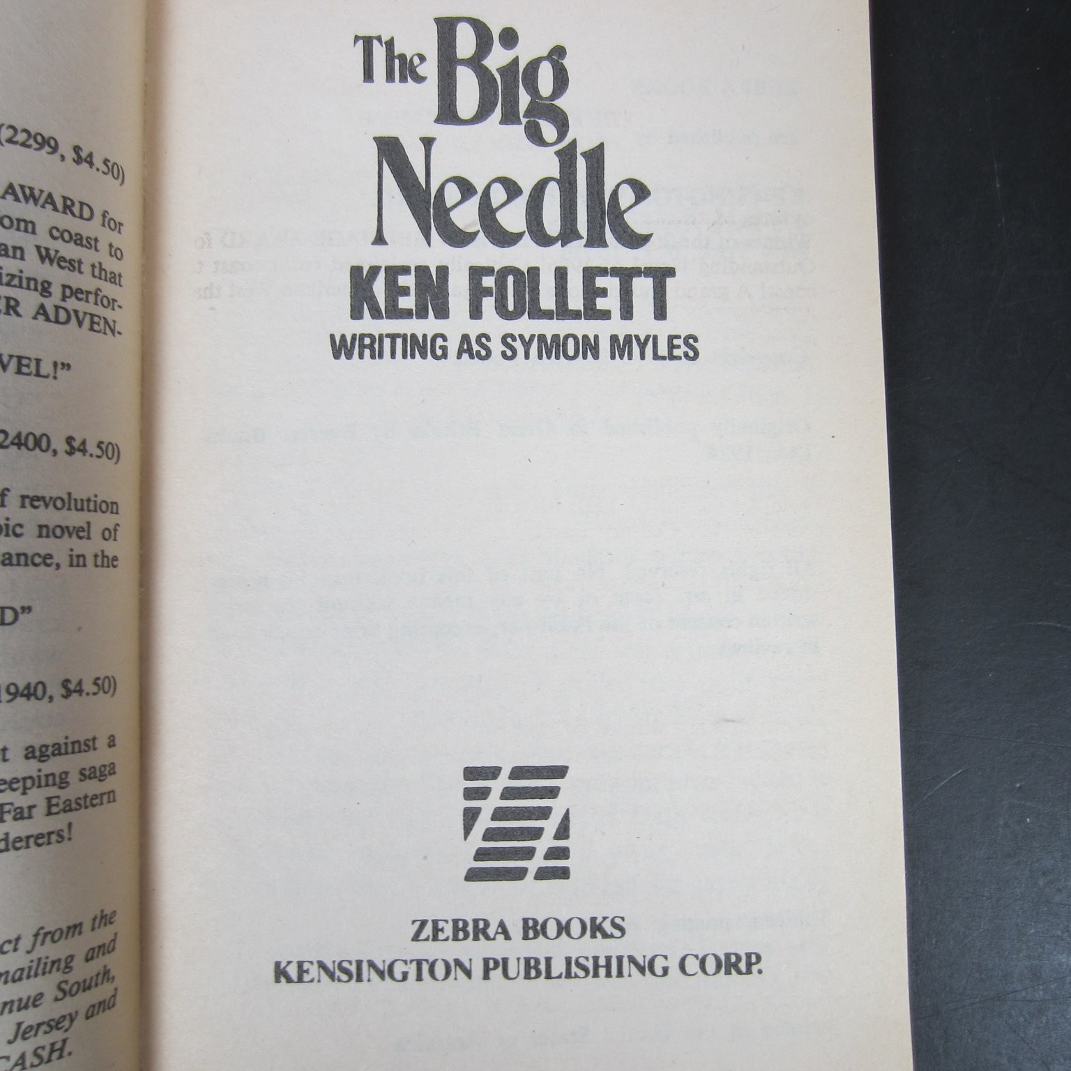 The Big Needle Ken Follett 1989 Thirteenth Printing Thriller Zebra Books PB