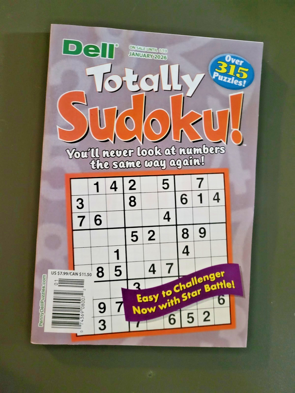 Lot of 3 SUDOKU Puzzle Books by Dell -Top Choice-Totally-Original – 450+ Puzzles