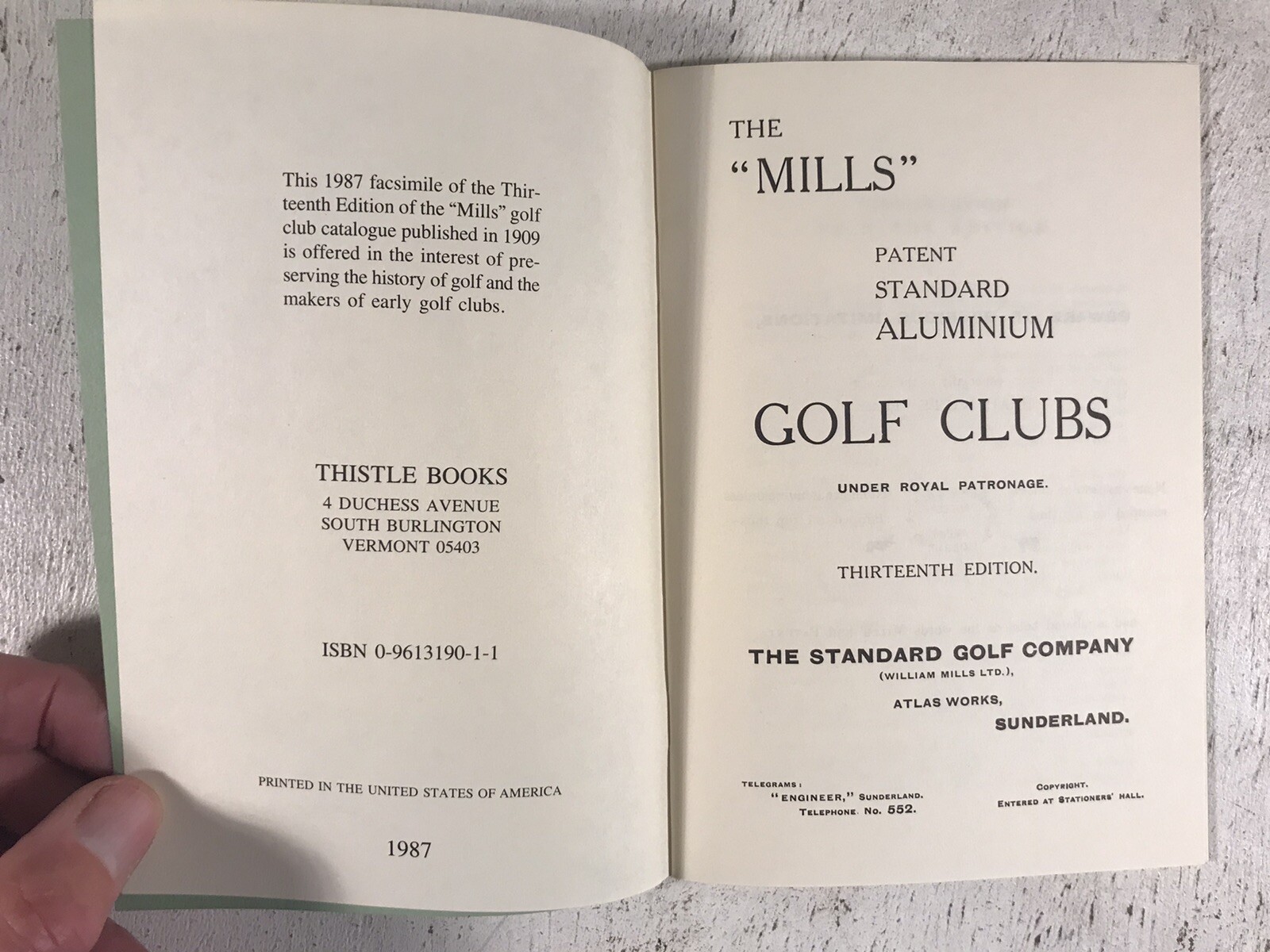 Mills Patent Standard Aluminium Golf Clubs Facsimile of Antique Catalogue