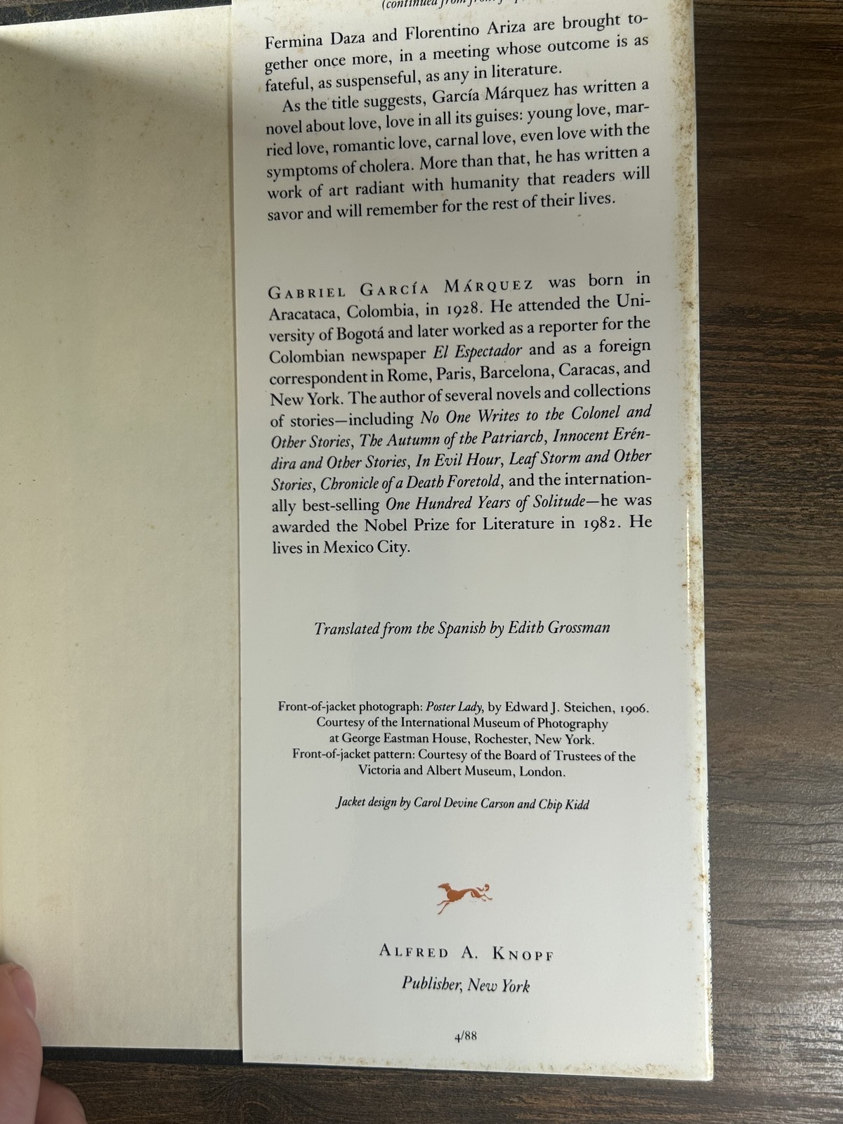 García Márquez LOVE IN THE TIME OF CHOLERA 1st American Ed 1988 Knopf DJ