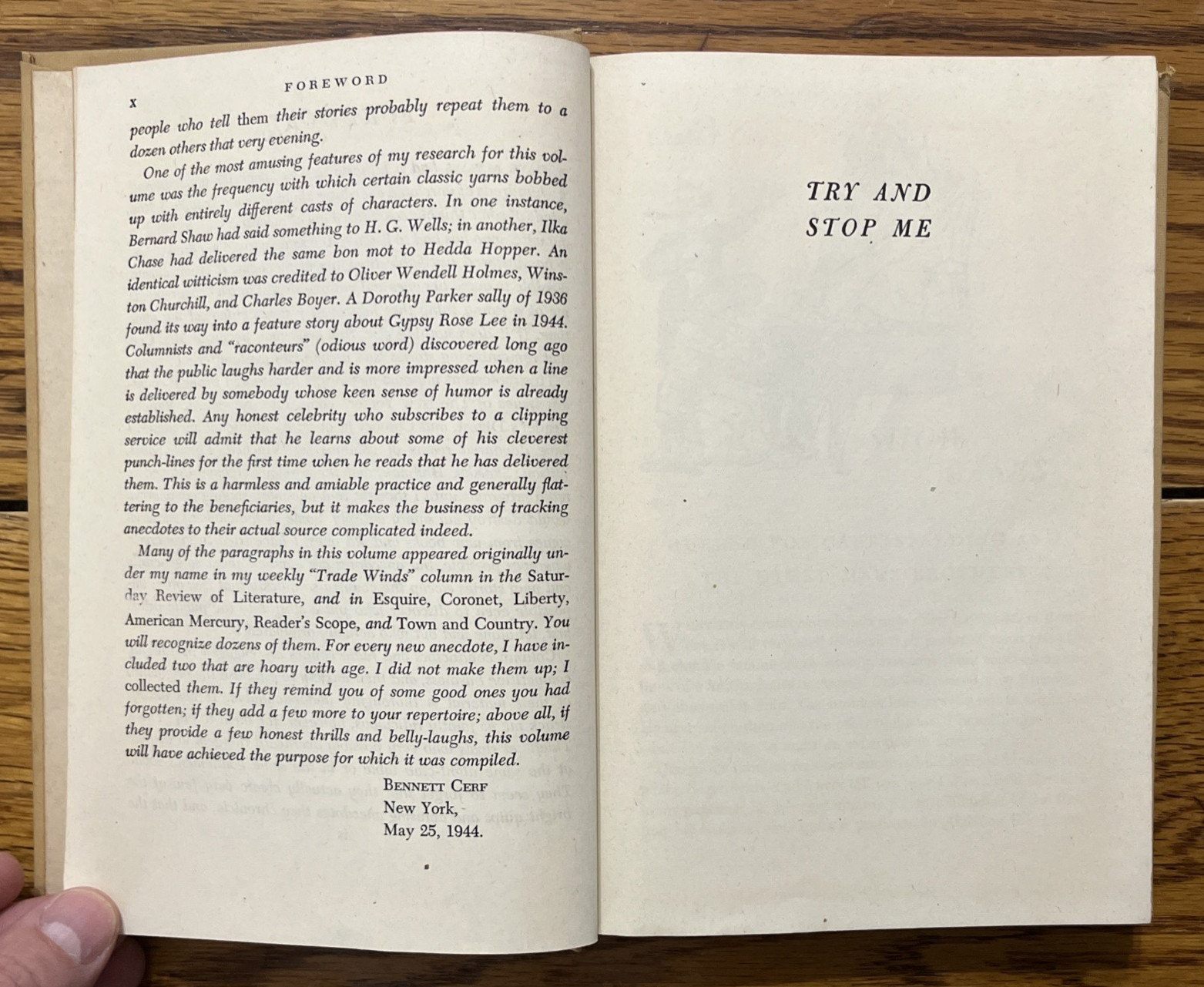 Try And Stop Me by Bennett Cerf HC 1944 Anecdotes, Stories, Jokes