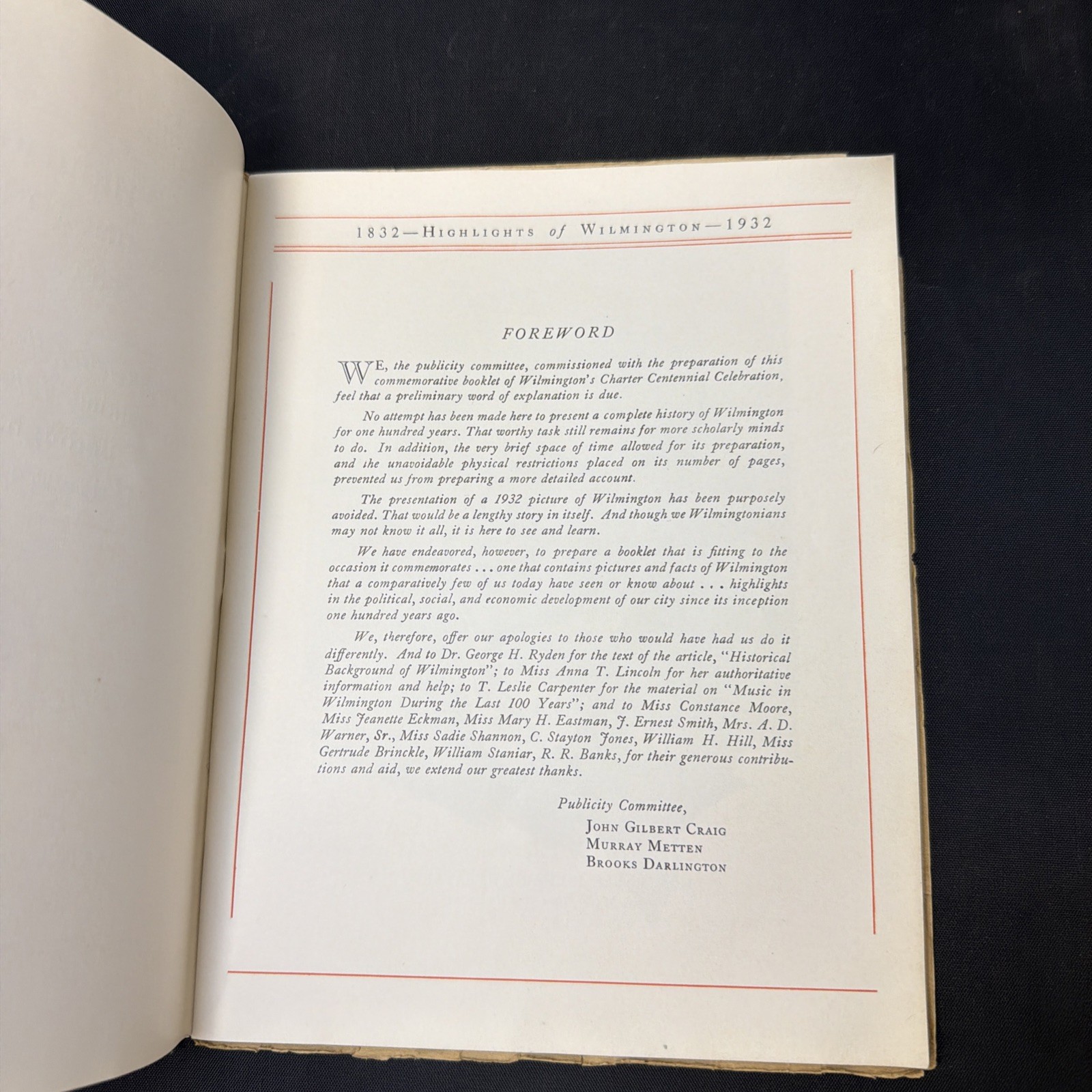 WILMINGTON DELAWARE CHARTER CENTENNIAL CELEBRATION Book 1832~1932 DE History