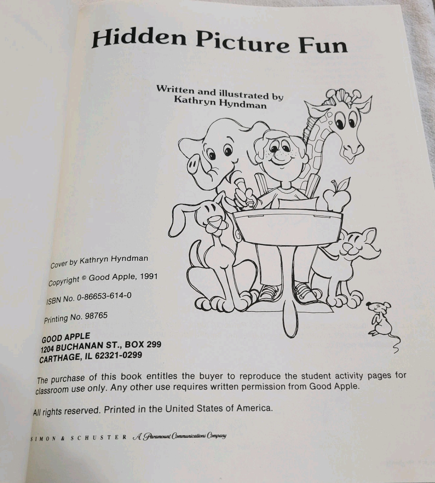 1991 Hidden Picture Fun Activity Book For Preschool-Grade 2 NEW 106 Pages