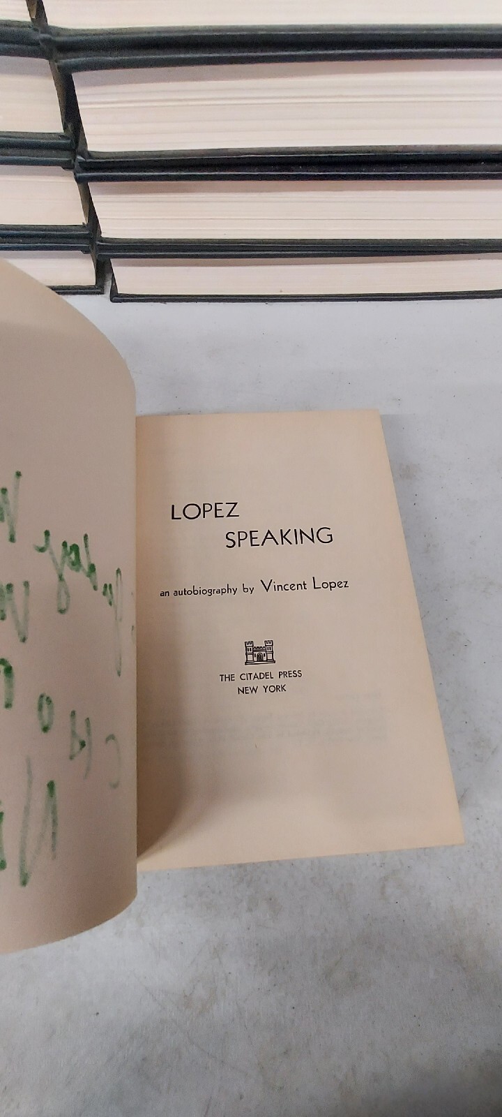 Lopez Speaking, Inscribed by Vincent Lopez To Judge Maurice Wahl 1st Ed. 1960