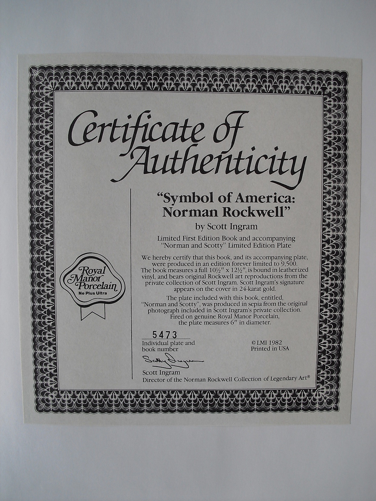 SYMBOL OF AMERICA NORMAN ROCKWELL 1982 1ST EDIT LIMITED TO 9500 THIS IS NO. 5473
