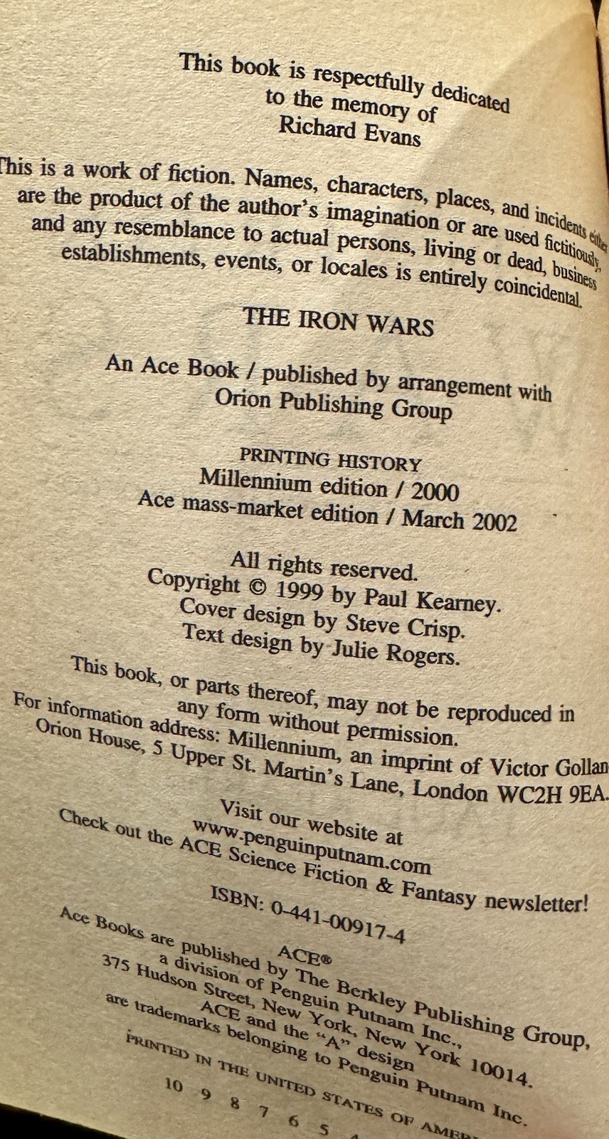 The Iron Wars by Paul Kearney (2002 Ace Fantasy) Monarchies of God Book 3