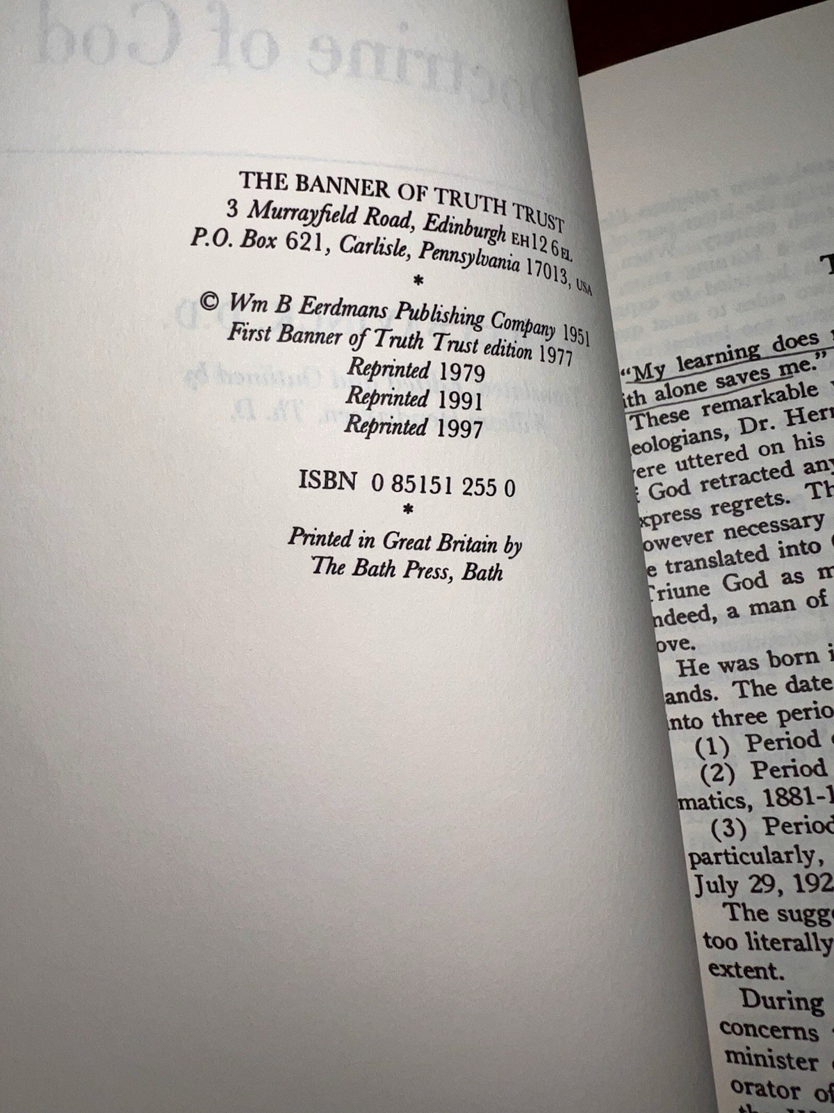 Doctrine of God Bavinck 1997 HC Reformed Theological Library Banner of Truth G
