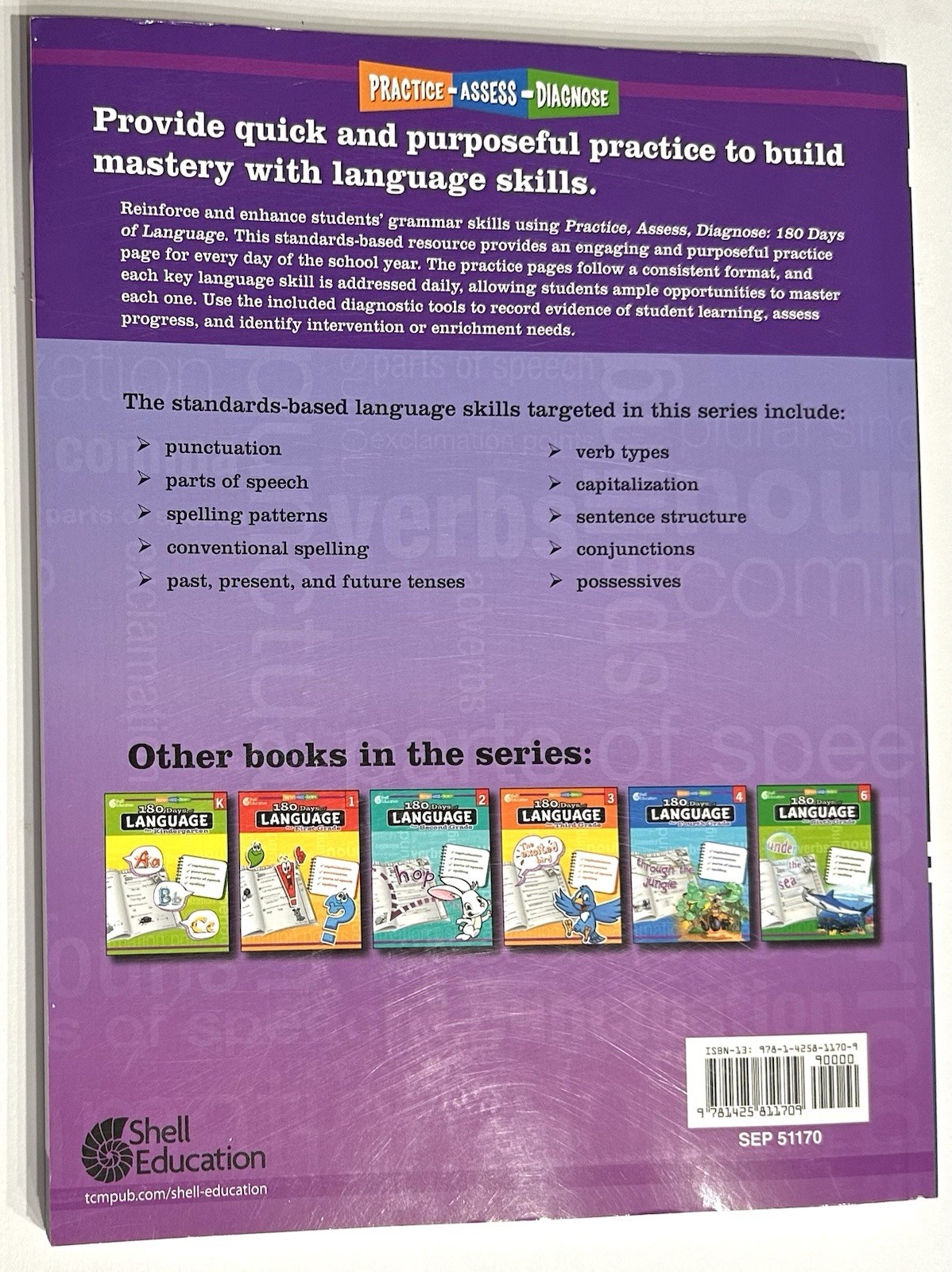 Shell Education 180 Days of Language for Fifth Grade 5 Level, NEW *Ships Free*