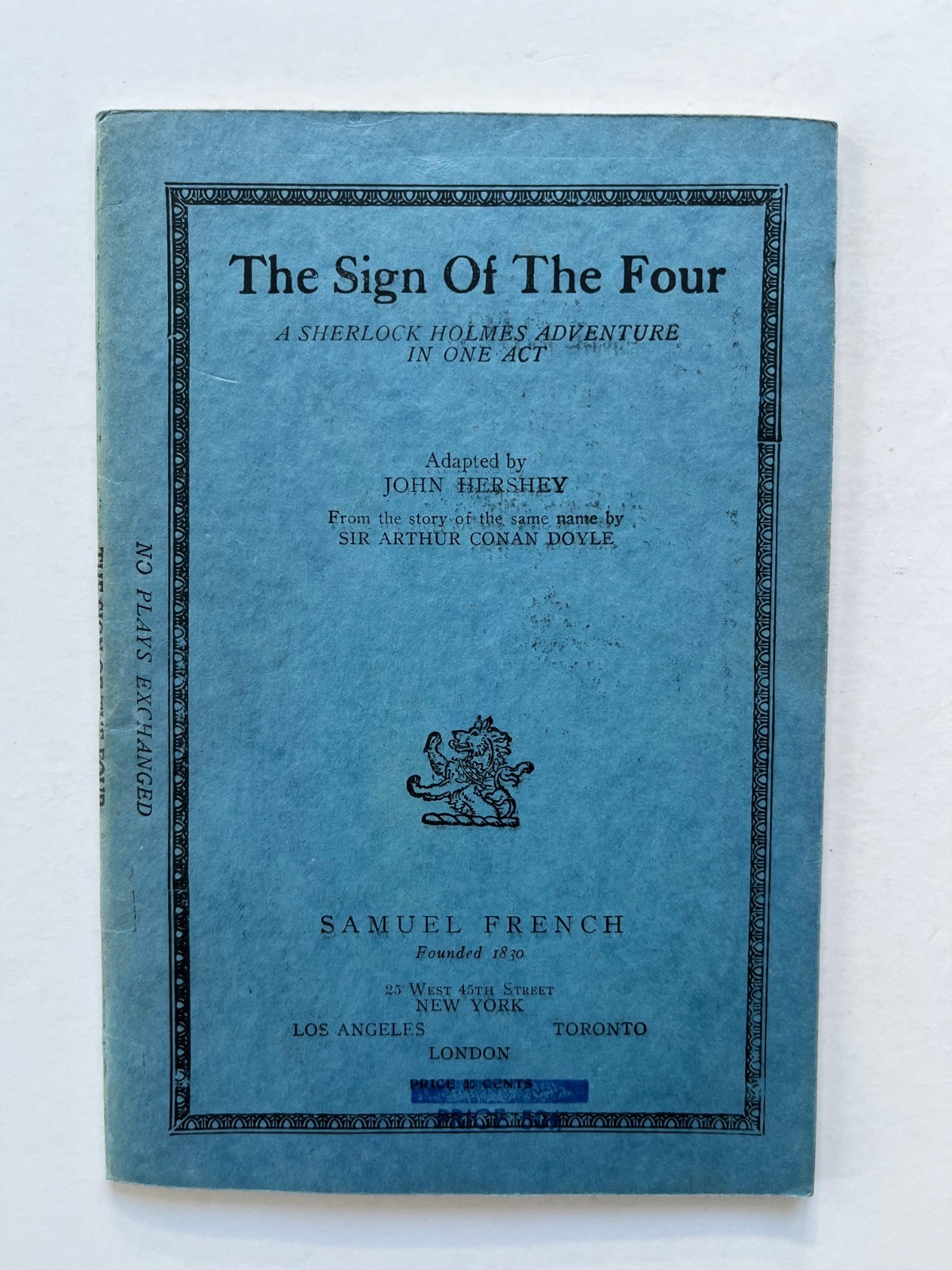 THE SIGN of FOUR Sherlock Holmes adventure ~ one act play 1937 Samuel French