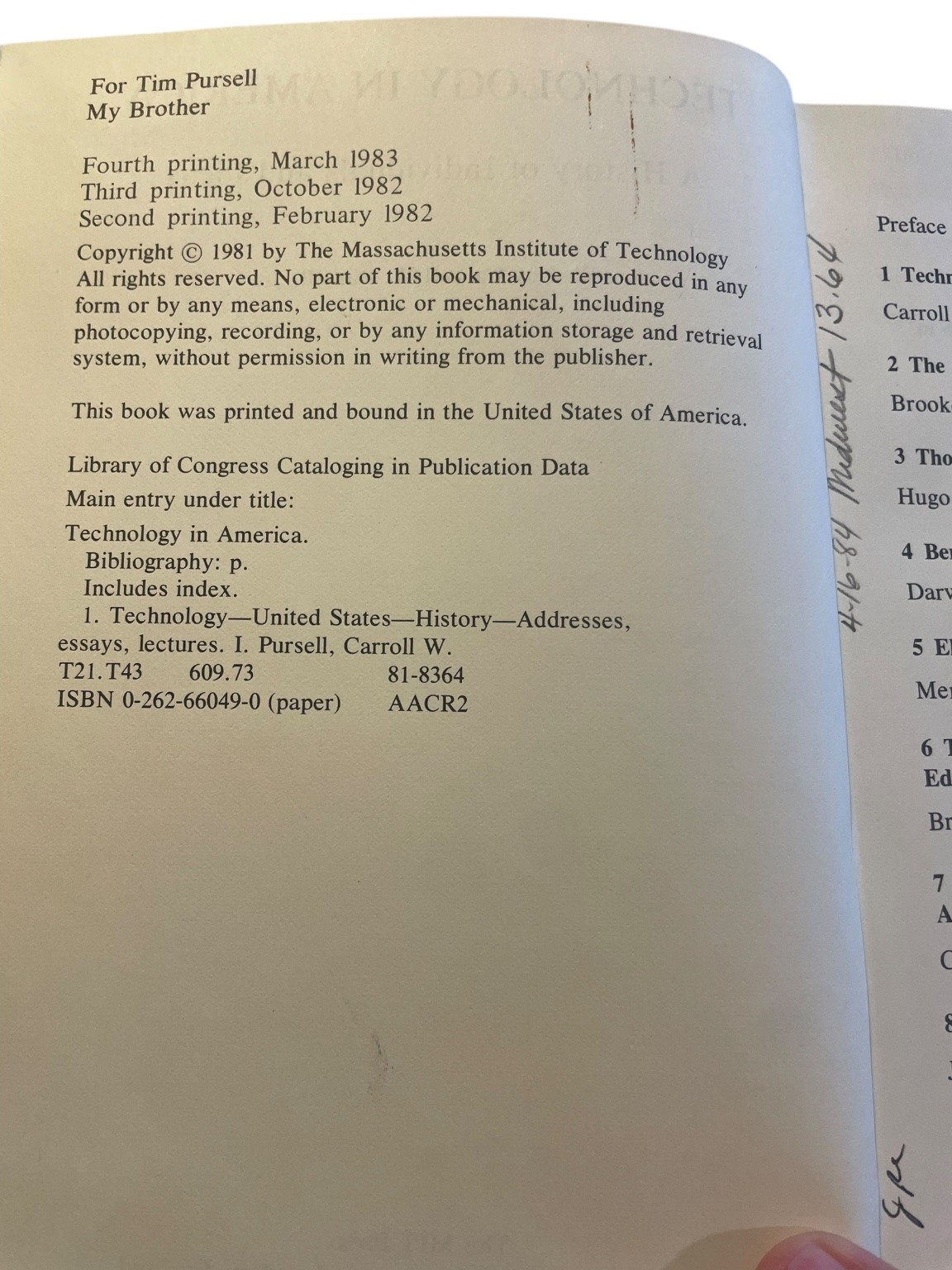 Technology in America Carroll W. Pursell Jr. 1983 Fourth Printing History MIT