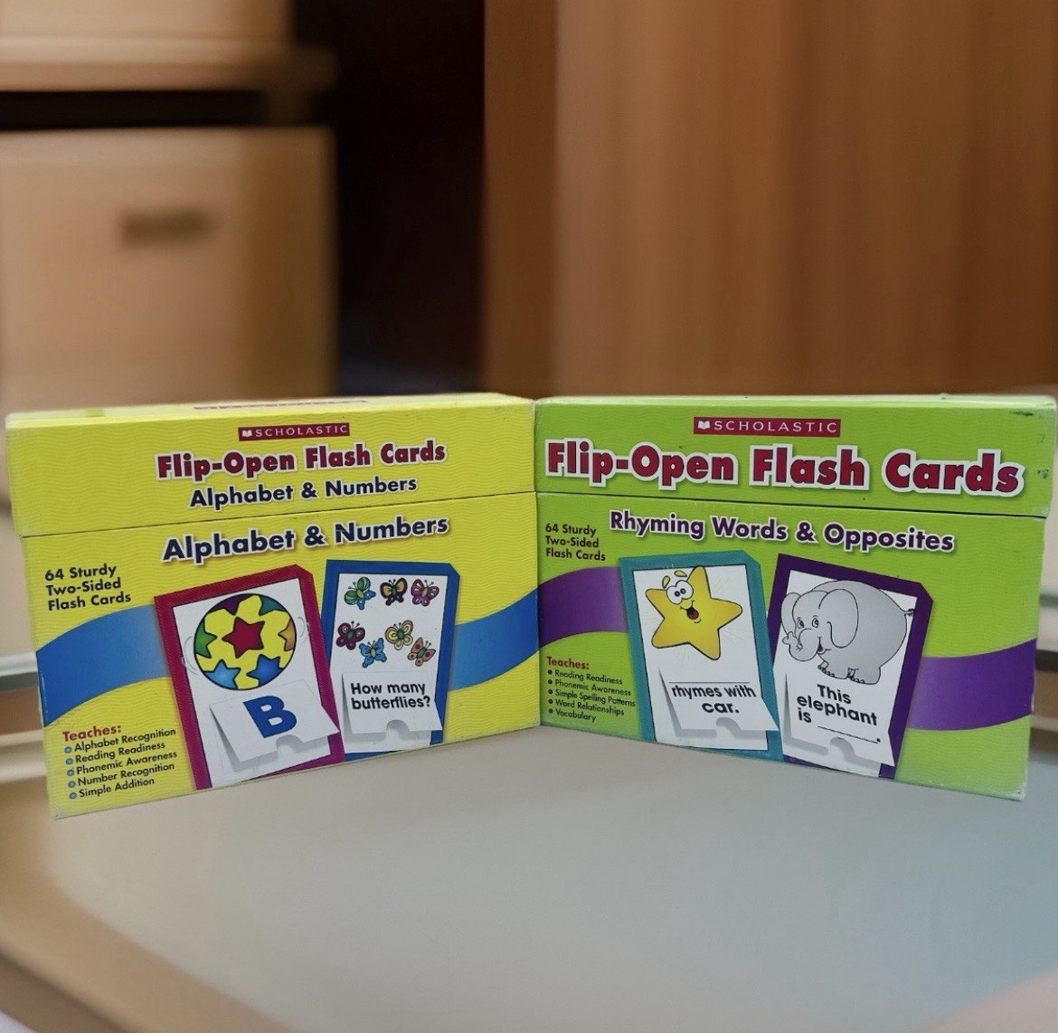 Flash Cards Alphabet & Numbers, Rhyming Words & Opposites 64 Two Sided Cards
