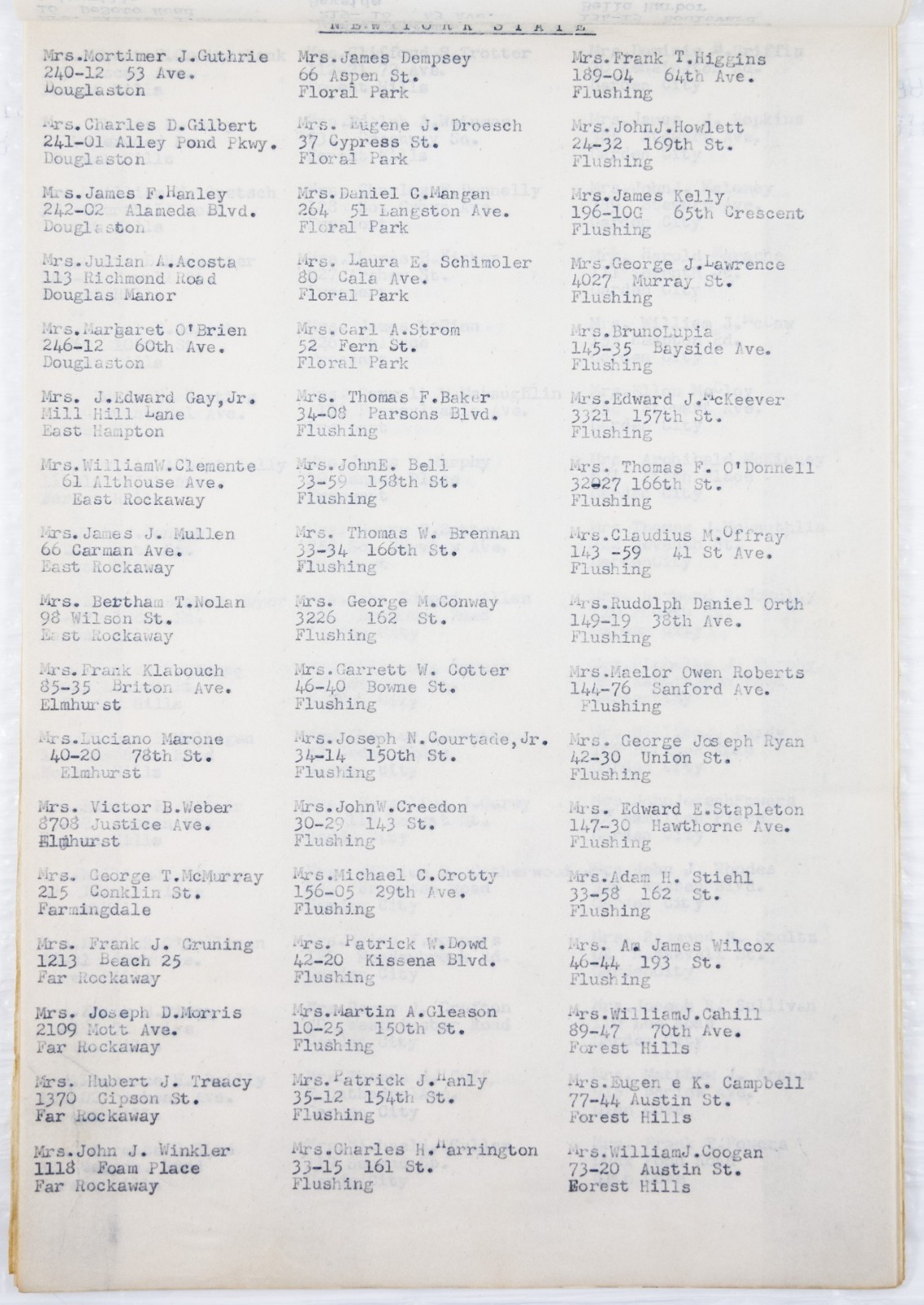 1940s BUSINESS LIST OF 2851 NEW YORK NAMES & ADDRESSES HAND TYPED Read B710