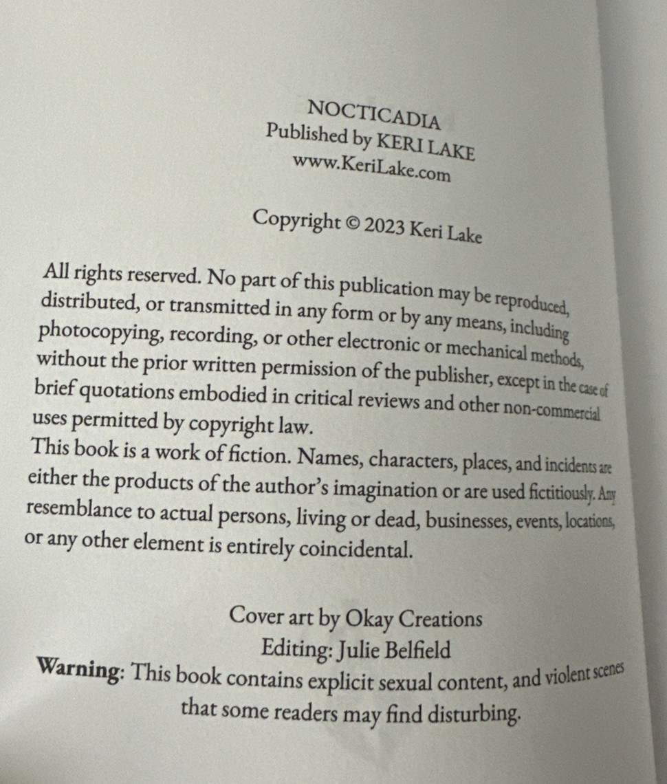 Nocticadia by Keri Lake Paperback, Gothic Dark Romance, Very Good Condition