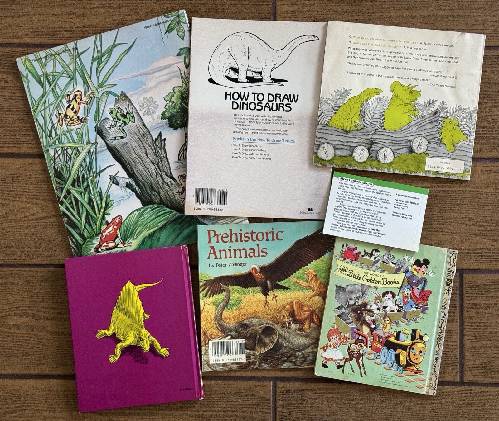 Vintage Dinosaur Book Lot (7) 1970s-90s Scholastic Golden Step-Up How to Draw