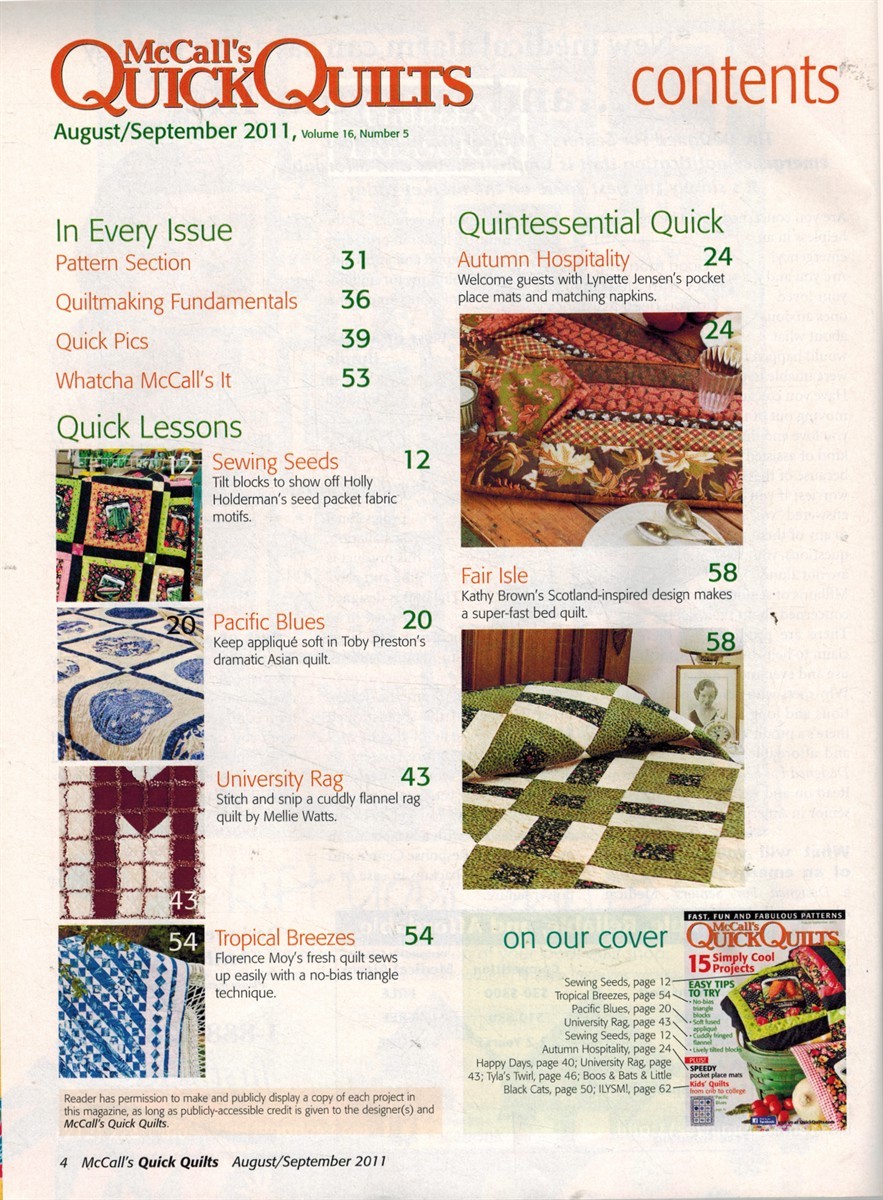 MCCALL’S QUICK QUILTS AUGUST/SEPTEMBER 2011, VOL. 16, NO. 5