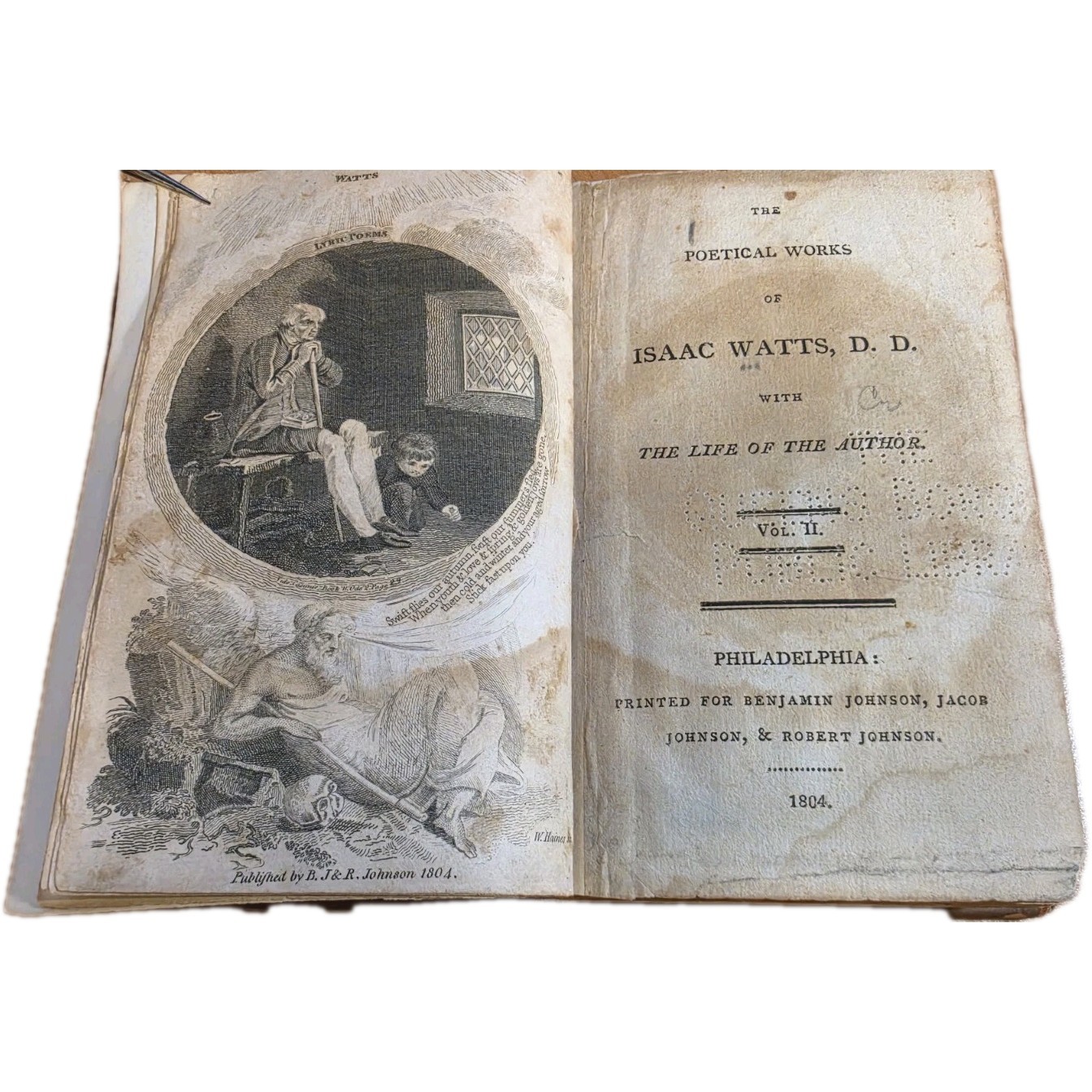 1804 The Poetical Works of Isaac Watts: Volume No. 2 Leather 5.5″ X 4″ Philly