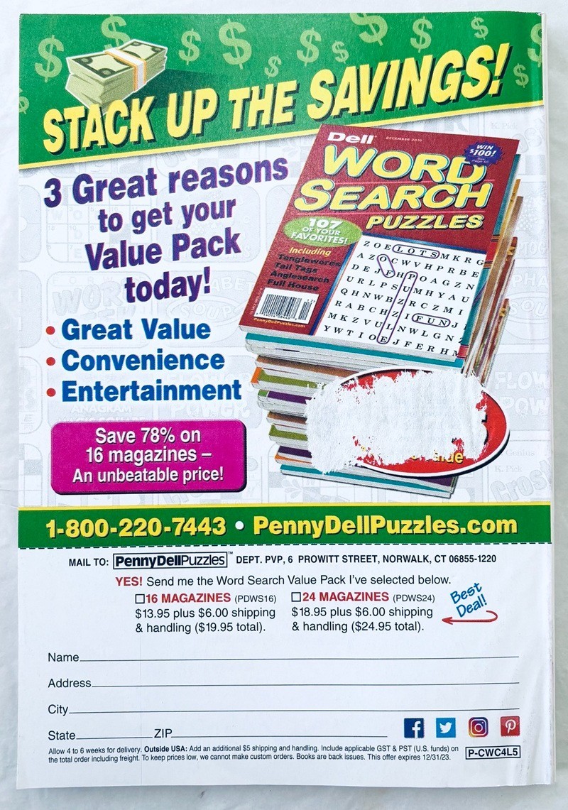 Lot of 4 Books – Word Seek/Word Search Puzzle – Penny Press/Dell – Bible, Number