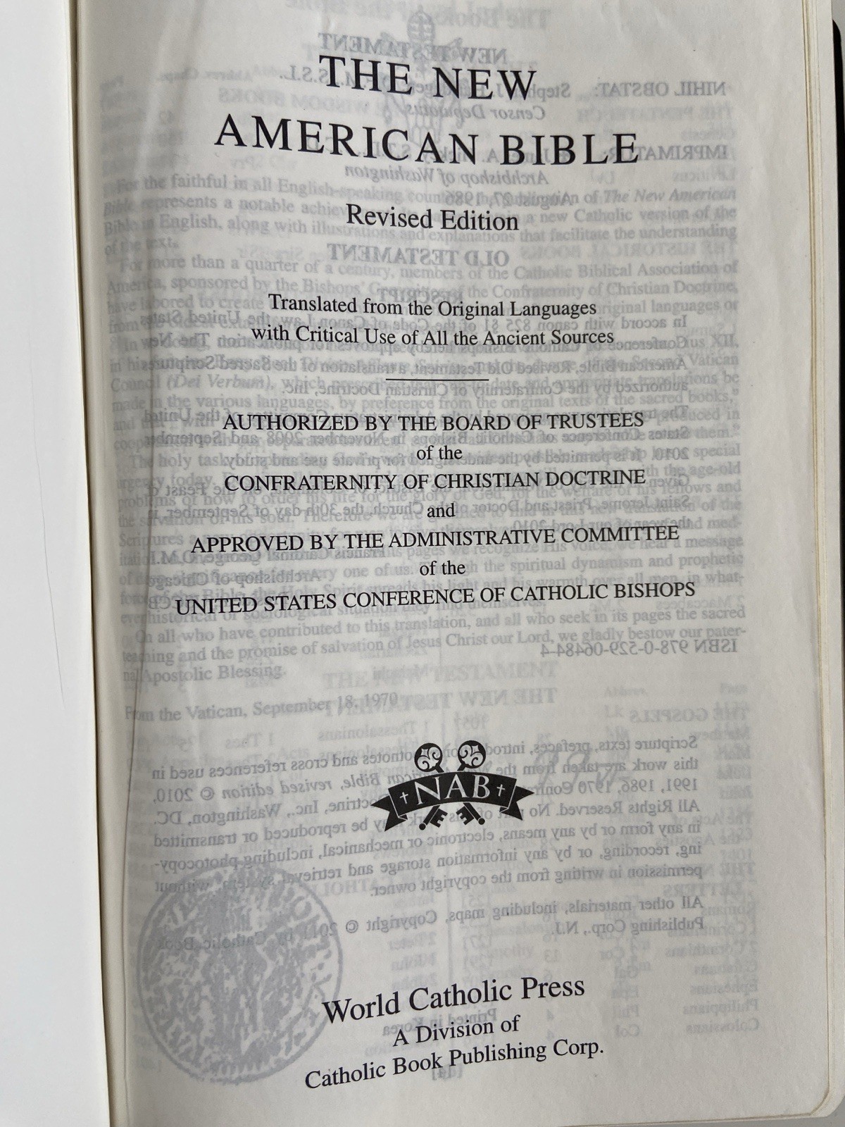 New American Bible Official Catholic Bible Red Letter Edition World Press 2402BL