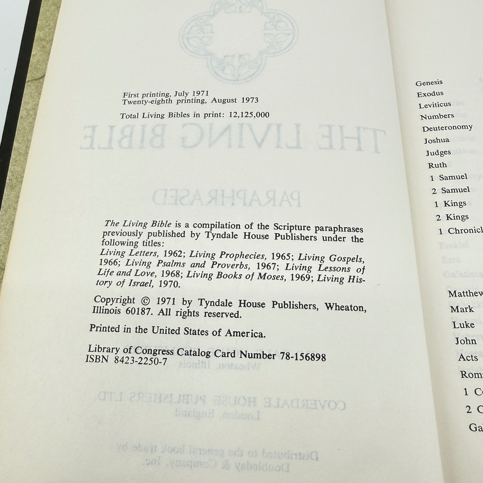 Tyndale The Living Bible Paraphrased Black Faux Leather 1973 Vintage