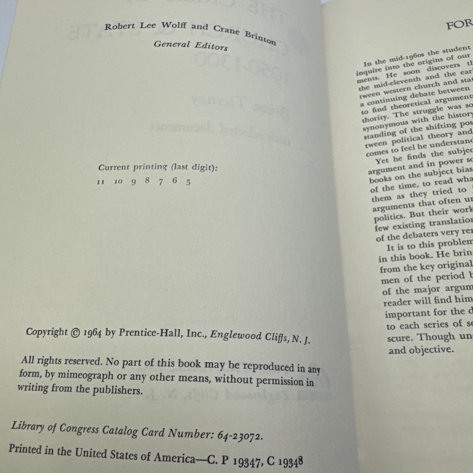 The Crisis of Church & State 1050-1300 Brian Tierney 1964 Prentice-Hall Paperbac