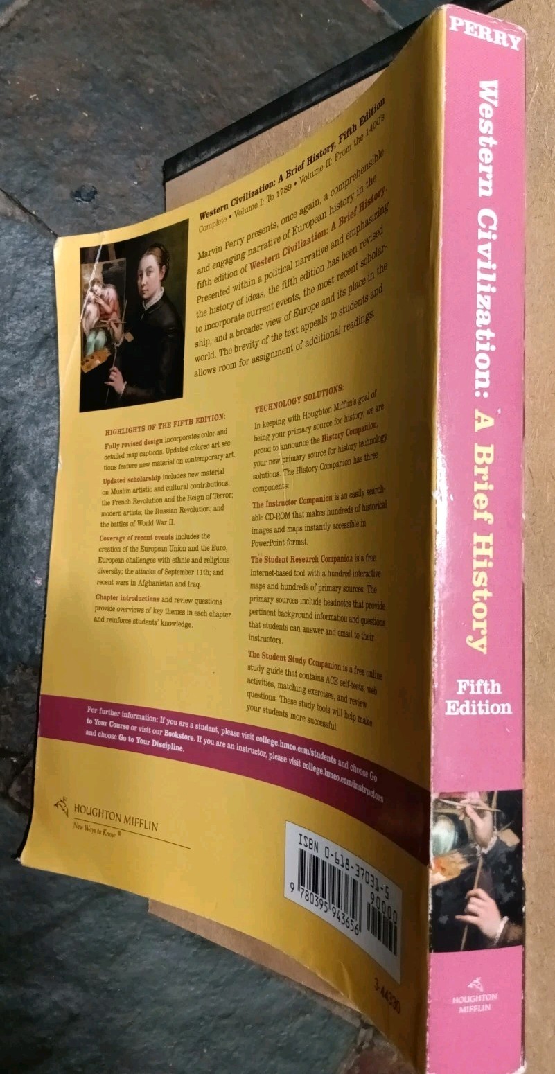 WESTERN CIVILIZATION: A BRIEF HISTORY, BRIEF (V. 1 & 2) By Marvin Perry Preowned