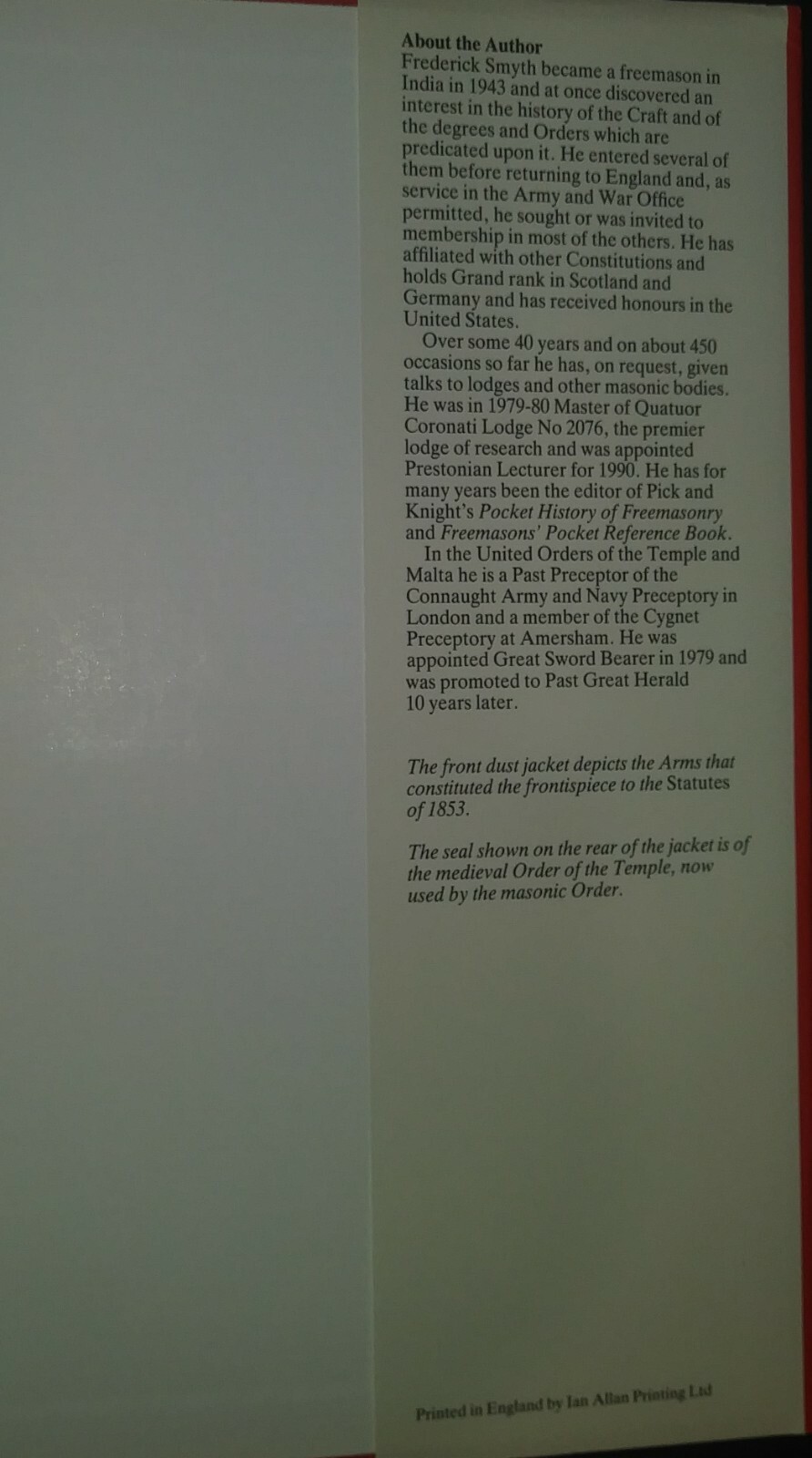 Brethren in Chivalry 1791-1991 Frederick Smyth Masons Templars Grand Priory 1st
