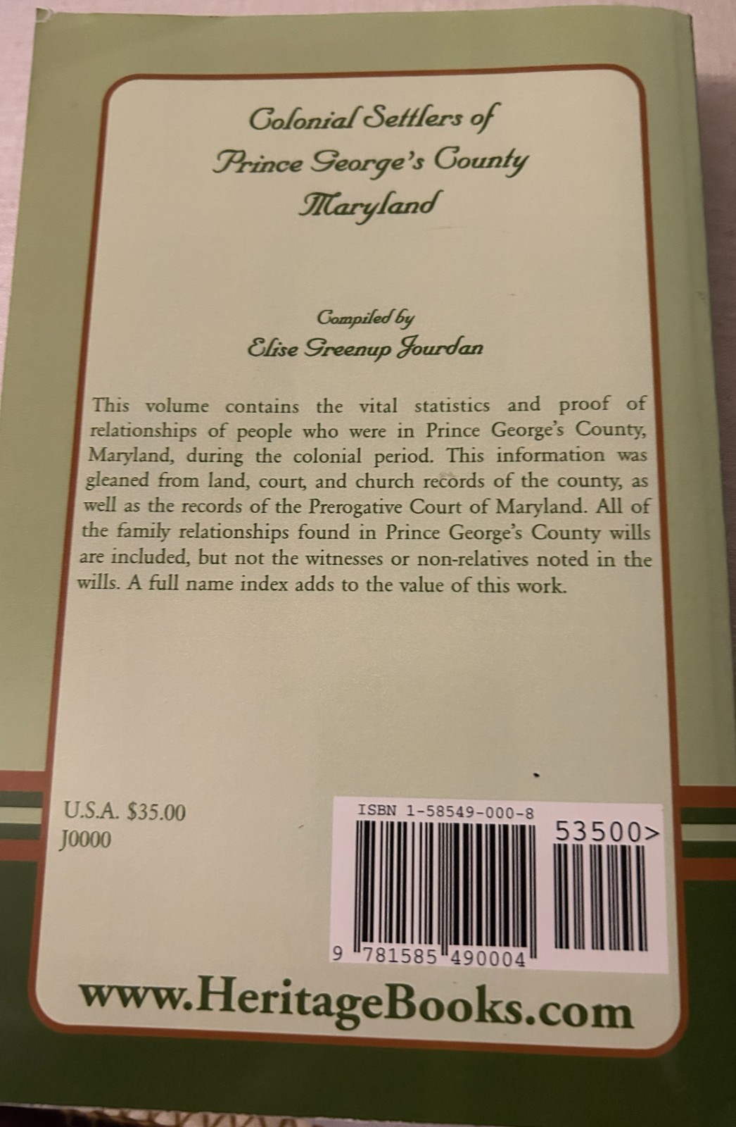 Colonial Settlers of Prince George�s County, Maryland by Jourdan