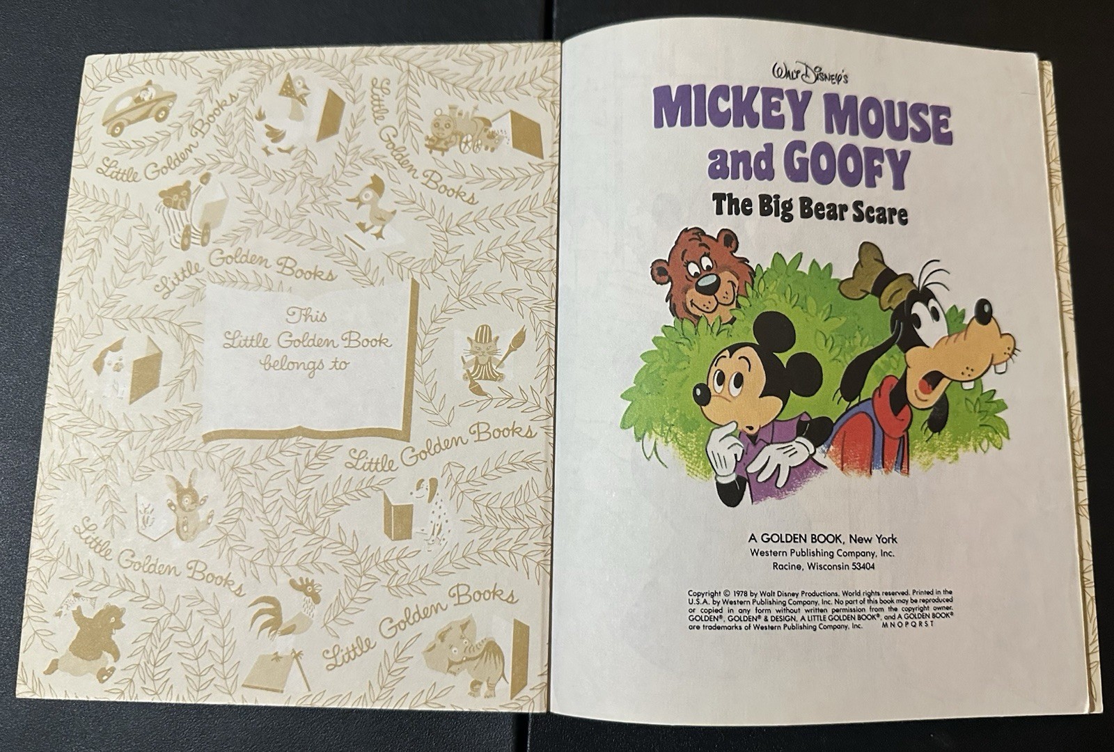 Mickey Mouse and Goofy The Big Bear Scare Little Golden Book Disney 1978 Vintage