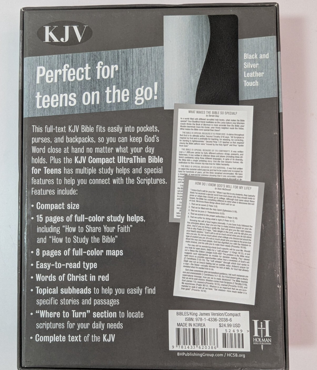 2015 KJV Compact UltraThin Bible for Teens Black & Silver Leather Touch by B&H