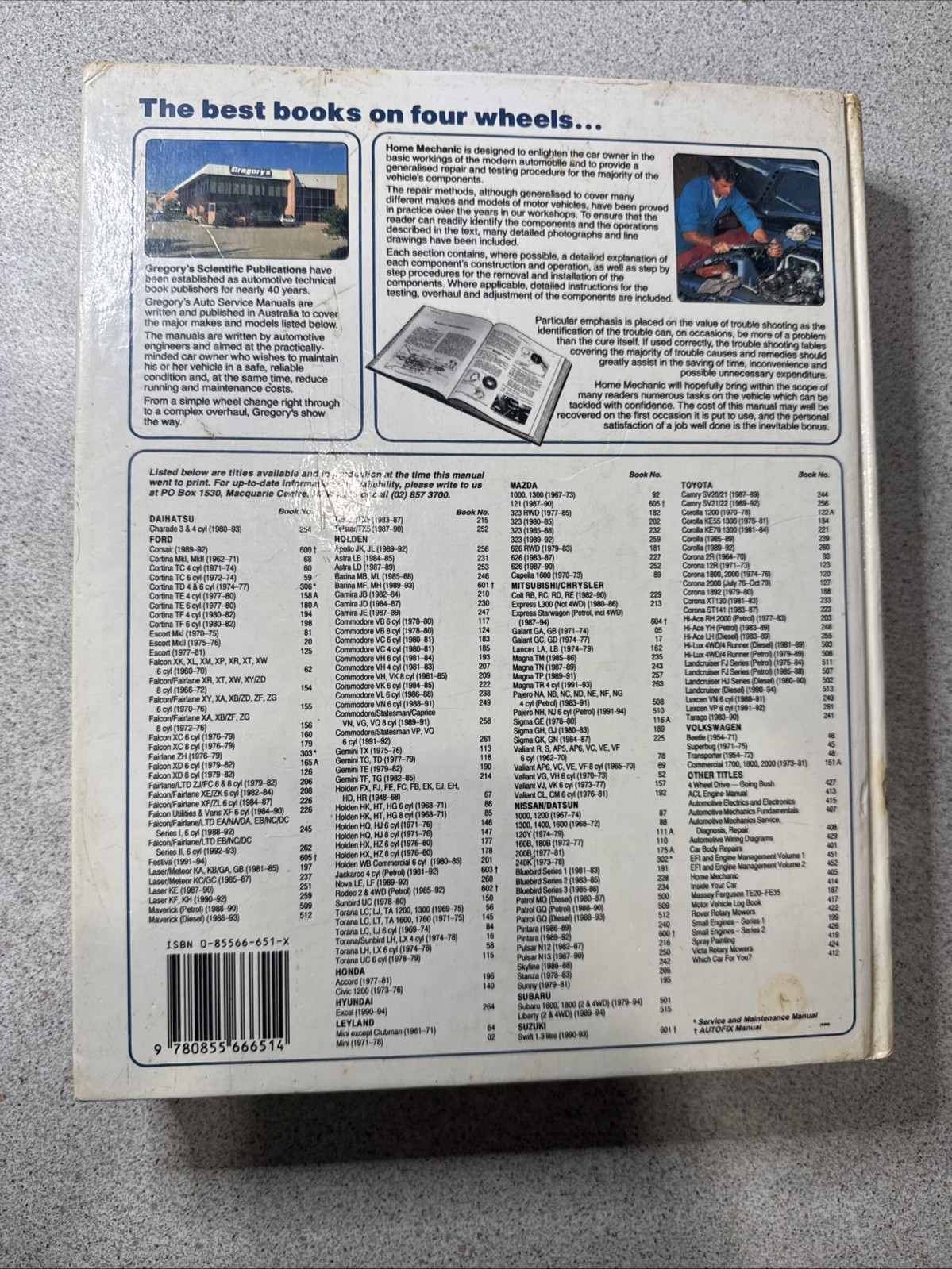 Gregory’s Home Mechanic New Edition Service and Repair Manual 405 Hardcover 1995