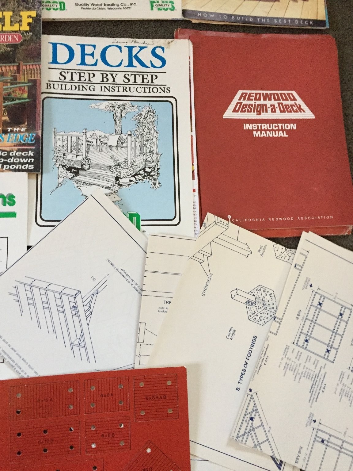 Deck Building Plans Manuals DIY Redwood Outdoor Design Construction Lot