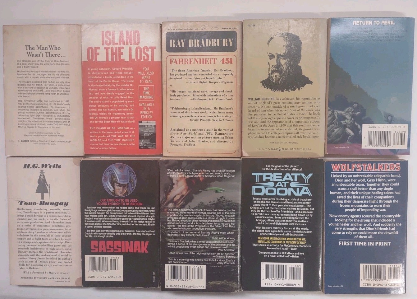 Sci-fi lot of 10 assorted books H.G. Wells Edgar Rice Ray Bradbury