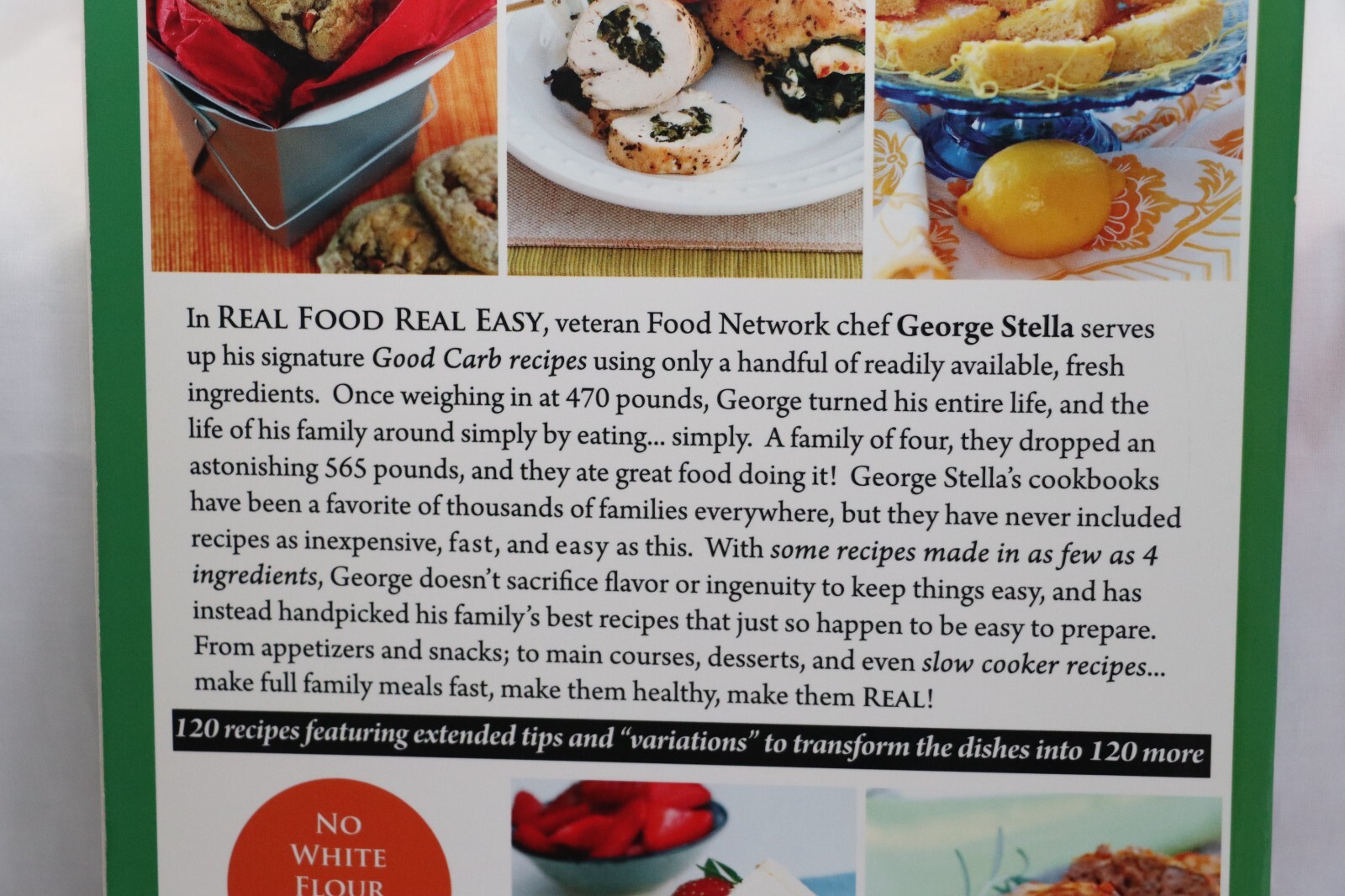 Lot of 2 Books Low Carb 1-2-3, Rozanne Gold & Real FOOD REAL EASY, George Stella
