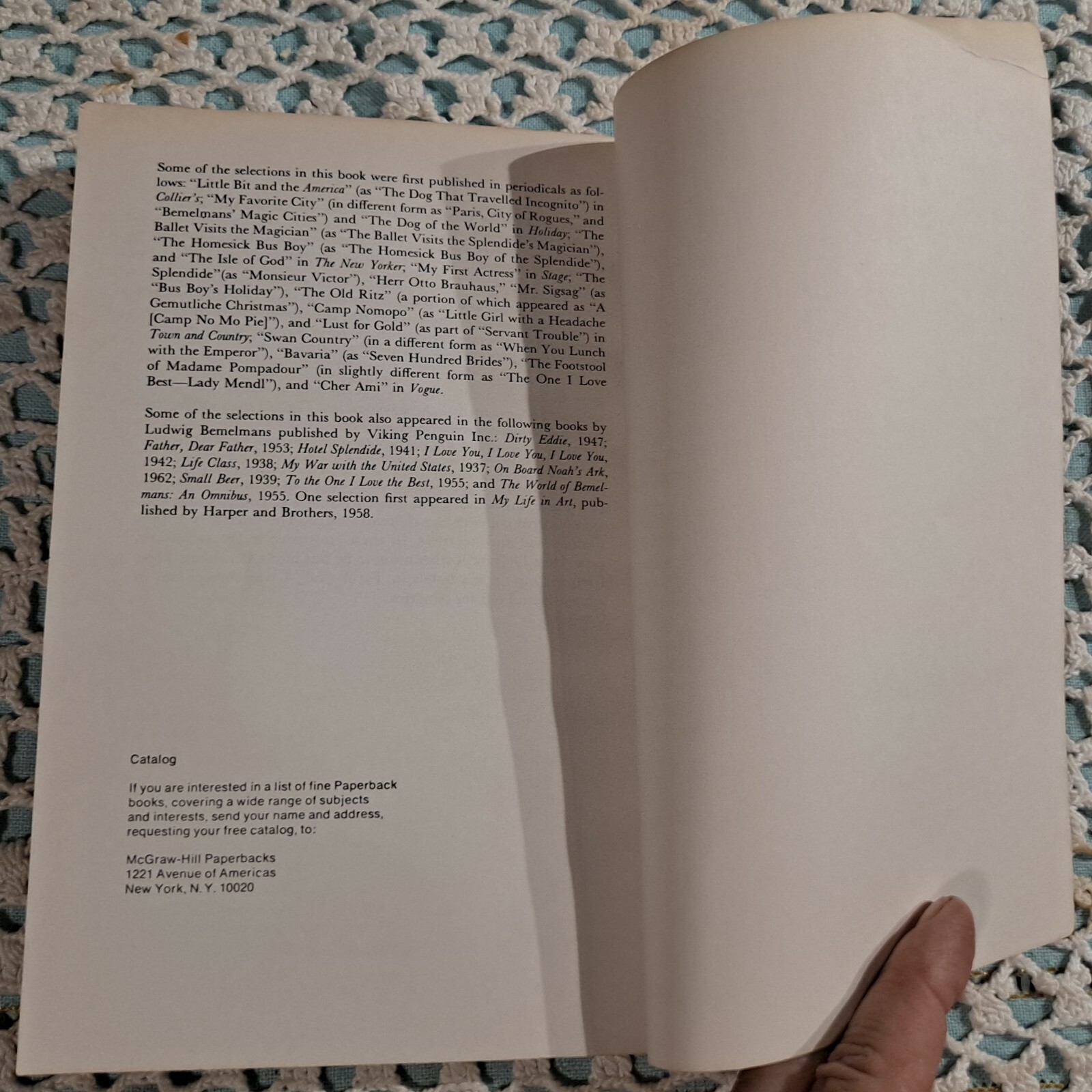 Tell Them It Was Wonderful: Selected Writings by Ludwig Bemelmans, 1987 (1st ED)
