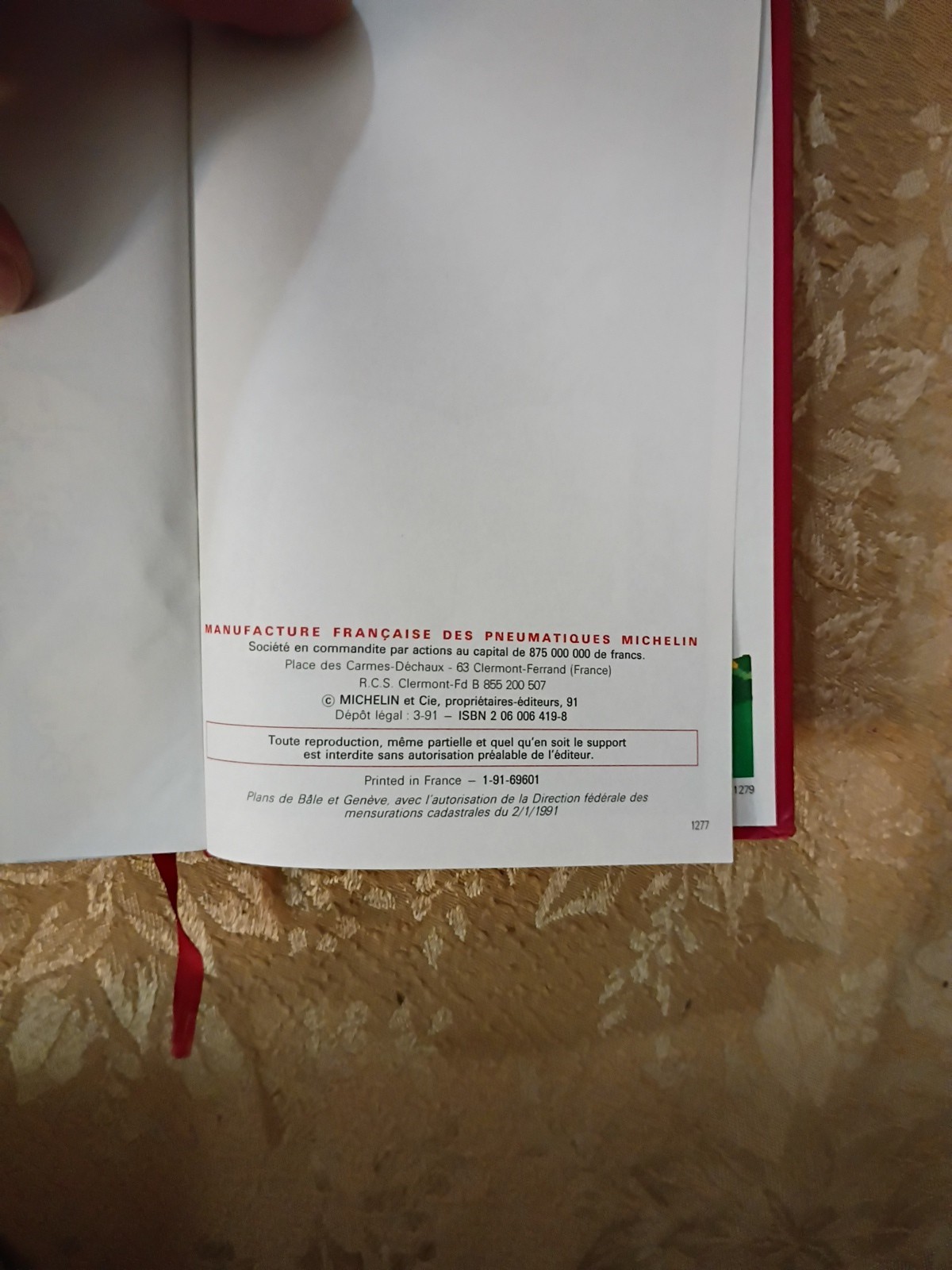 1991 Michelin Guide France Red Hardcover Hotel Restaurant Travel Guide ~ French