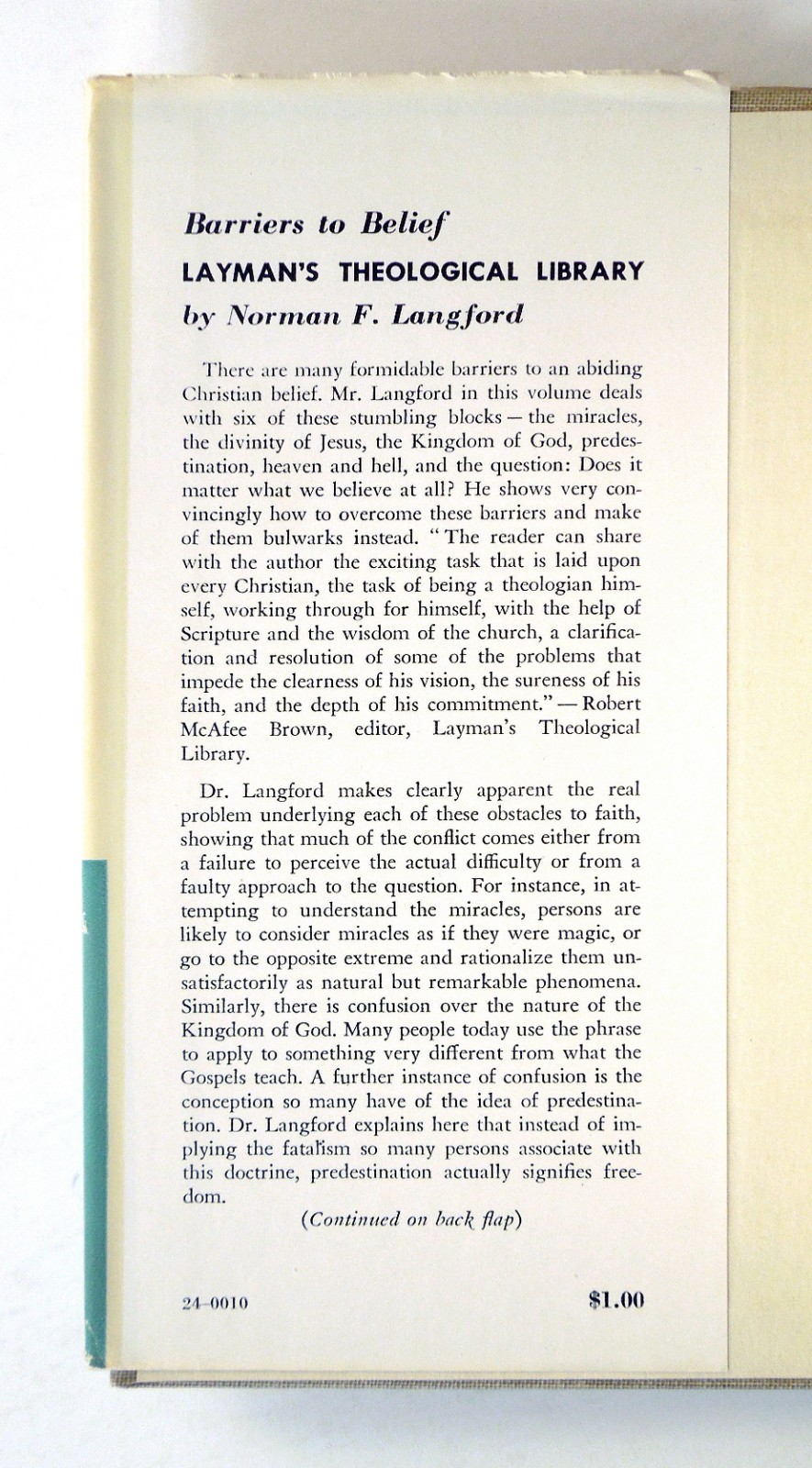 Barriers to Belief – Norman F. Langford, 1958 hc, The Westminster Press