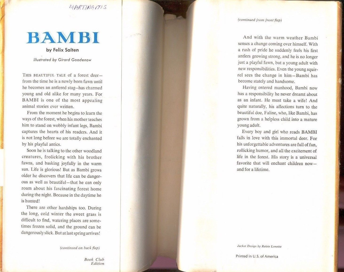 Bambi Felix Salten Deer Fawn Junior Deluxe Editions Book Hardcover Dust Jacket