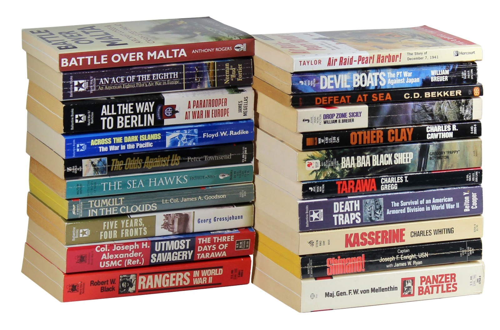 World War II Paperback Books Lot of 21 WWII Malta Panzer Tarawa Pearl Harbor