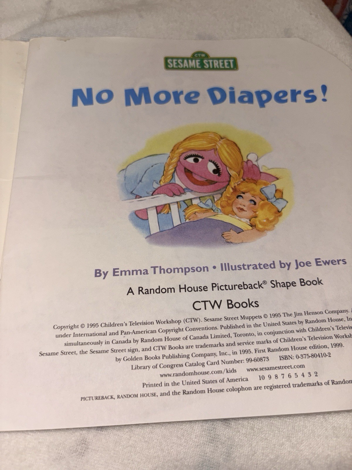 Sesame Street No More Diapers! Emma Thompson Shape Book Joe Ewers CTW 1999