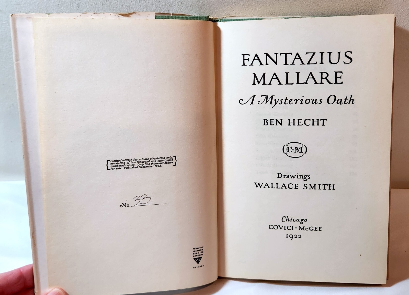 1922 “Fantazius Mallare: A Mysterious Oath” Ben Hecht limited edition book #33