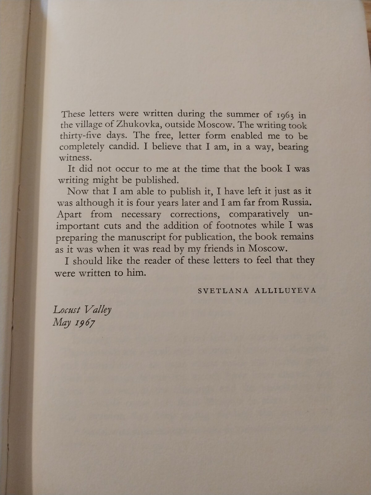 Twenty Letters to a Friend by Svetlana Alliluyeva (1967, Hardcover)